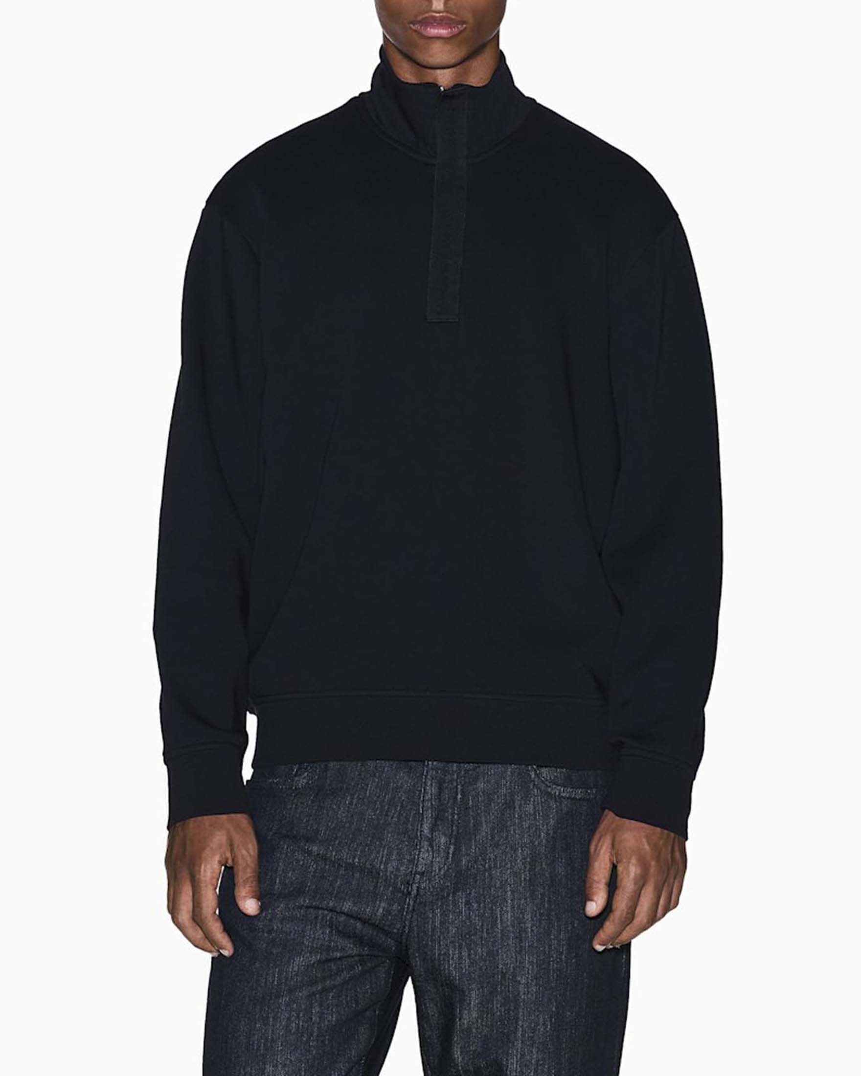 Felpa Armani Exchange nera in misto cotone con mezza zip e collo alto