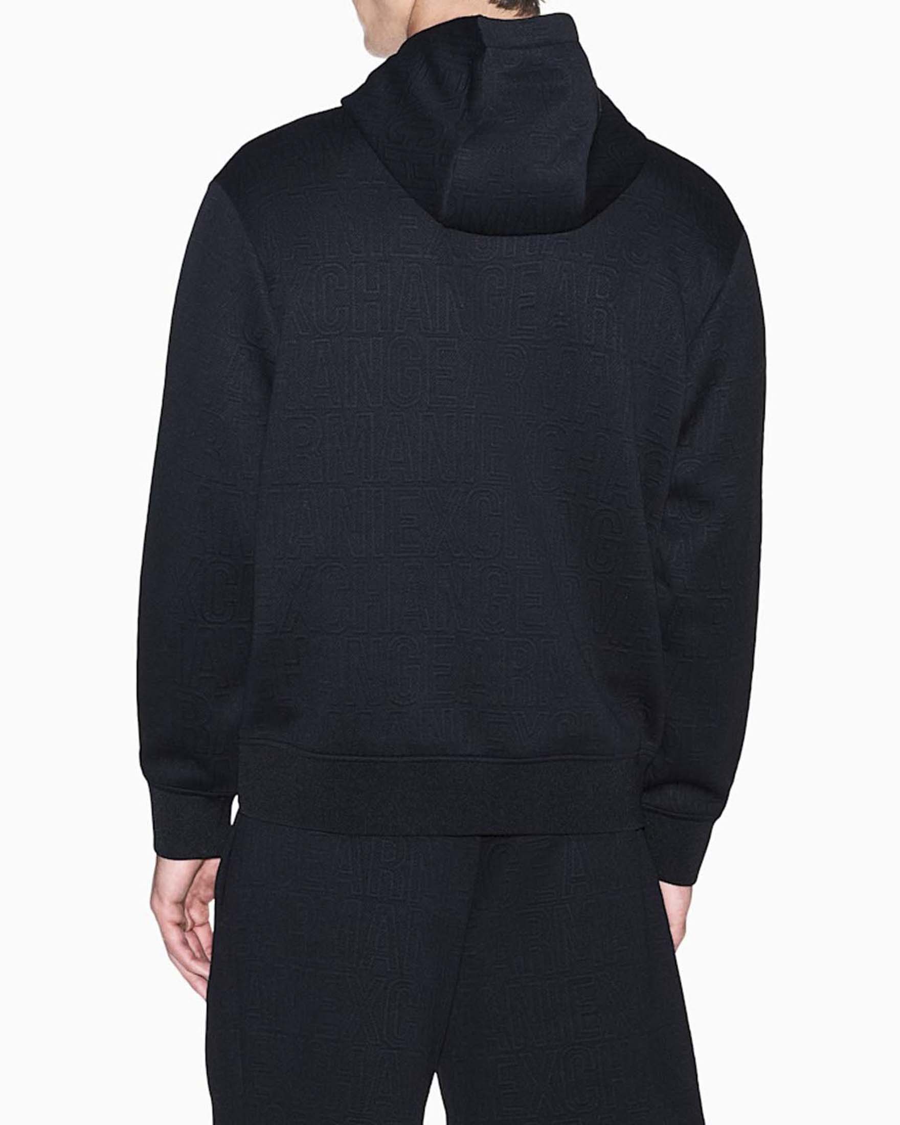 Felpa con cappuccio Armani Exchange nera con logo jacquard tono su tono all over image