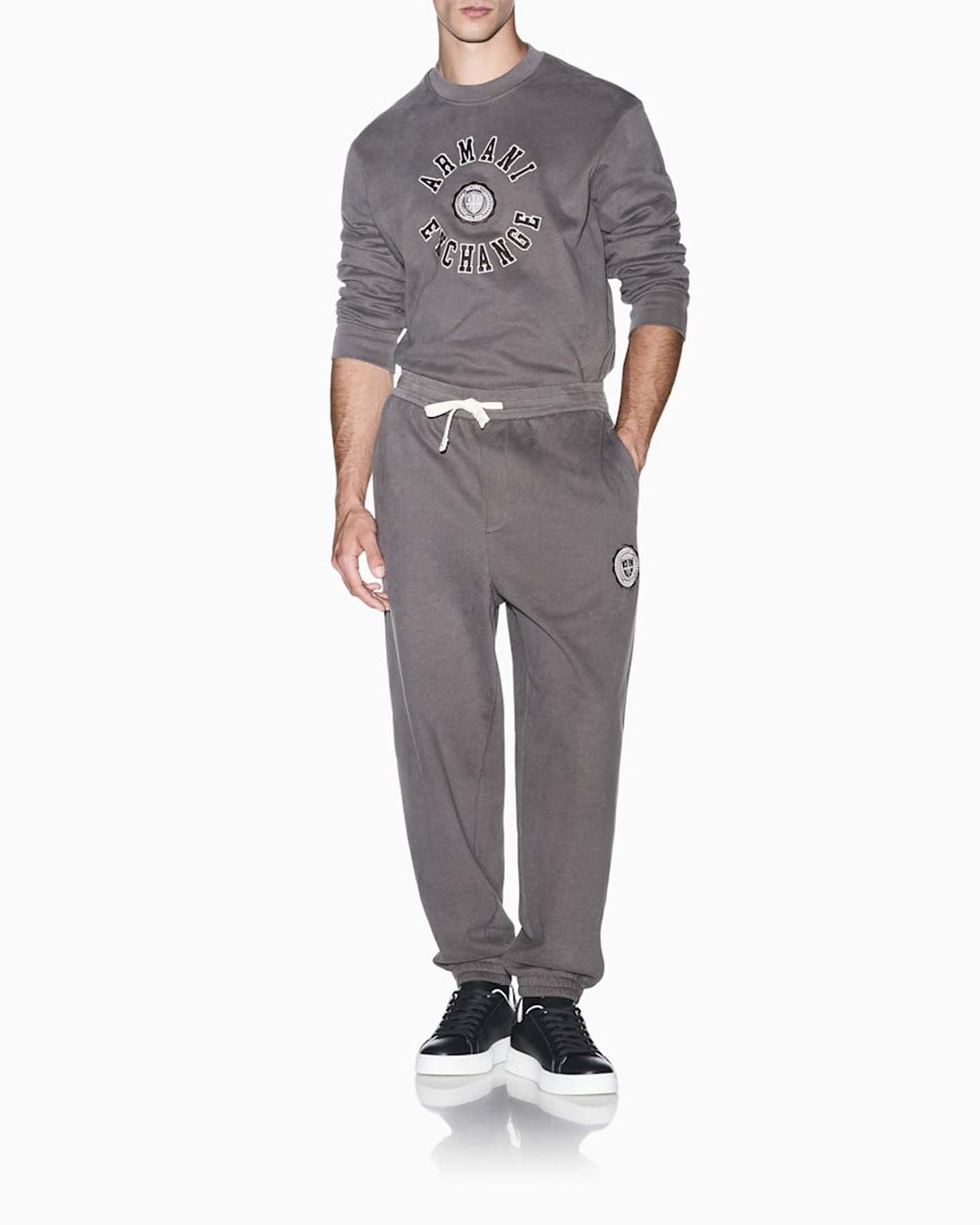 Felpa girocollo Armani Exchange fango in cotone con stampa logo frontale