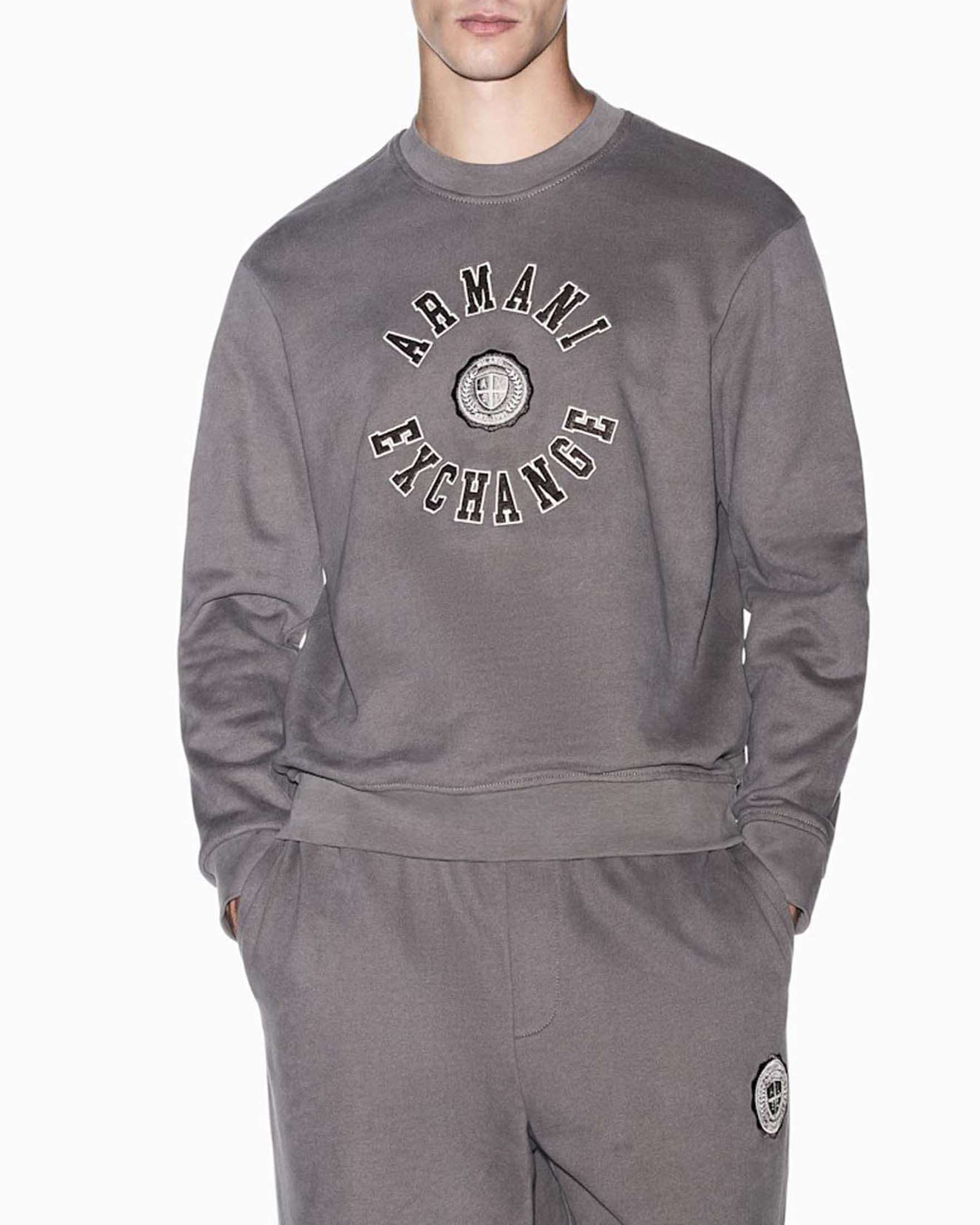 Felpa girocollo Armani Exchange fango in cotone con stampa logo frontale image