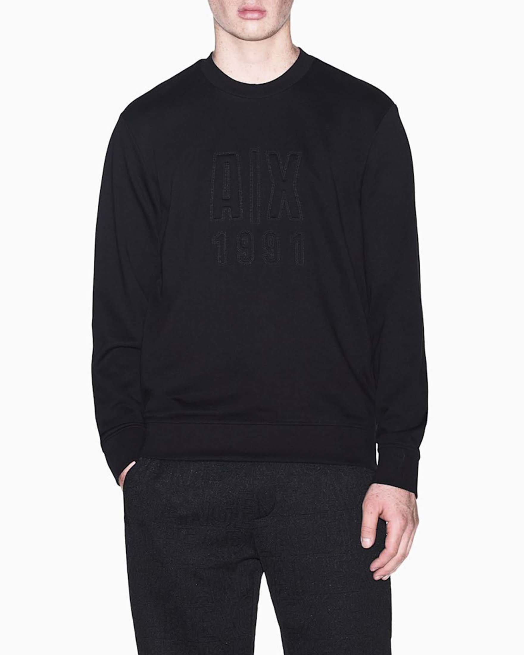 Felpa girocollo Armani Exchange nera in cotone con logo impresso image