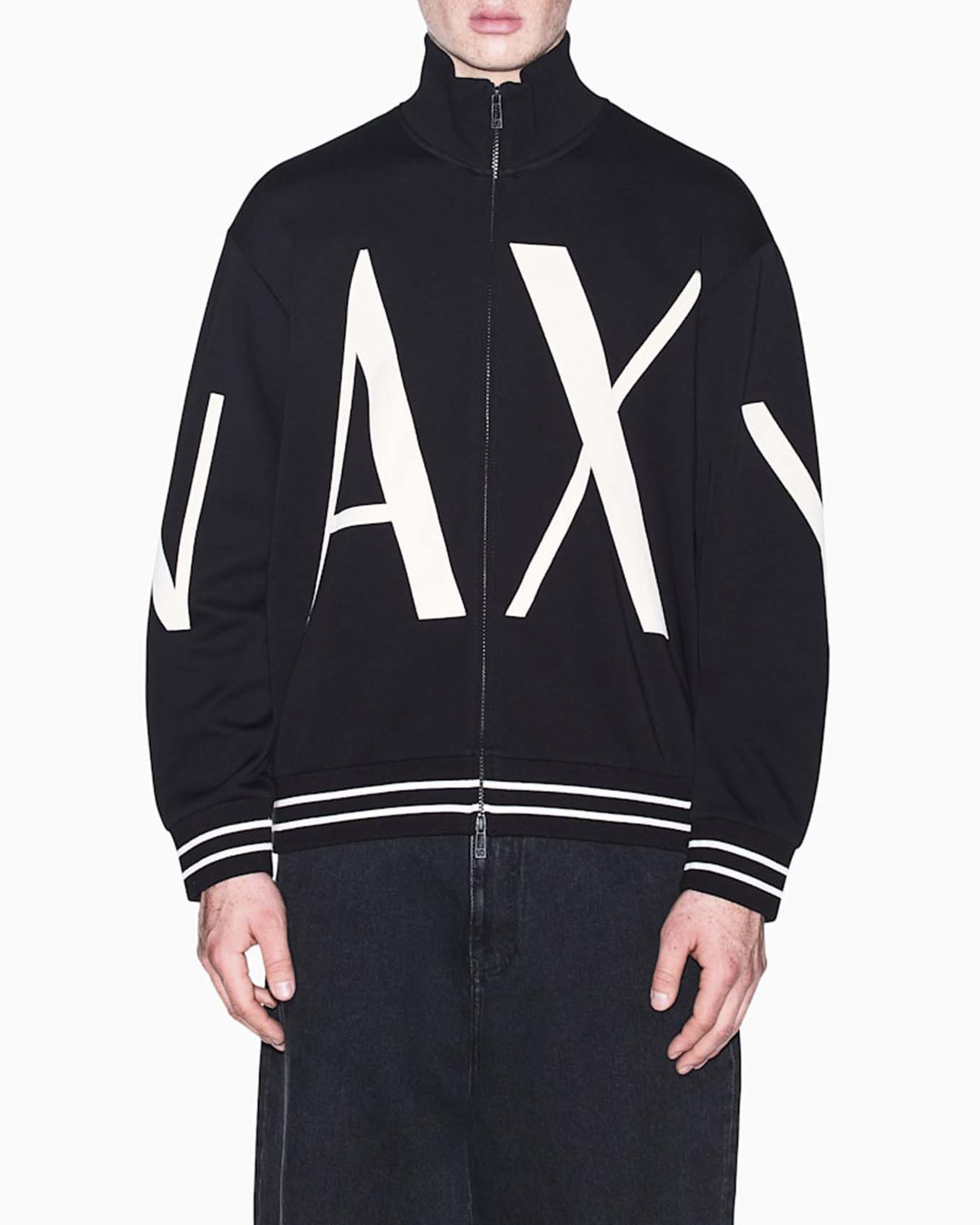 Felpa con zip Armani Exchange nera in cotone con maxi stampa logo image