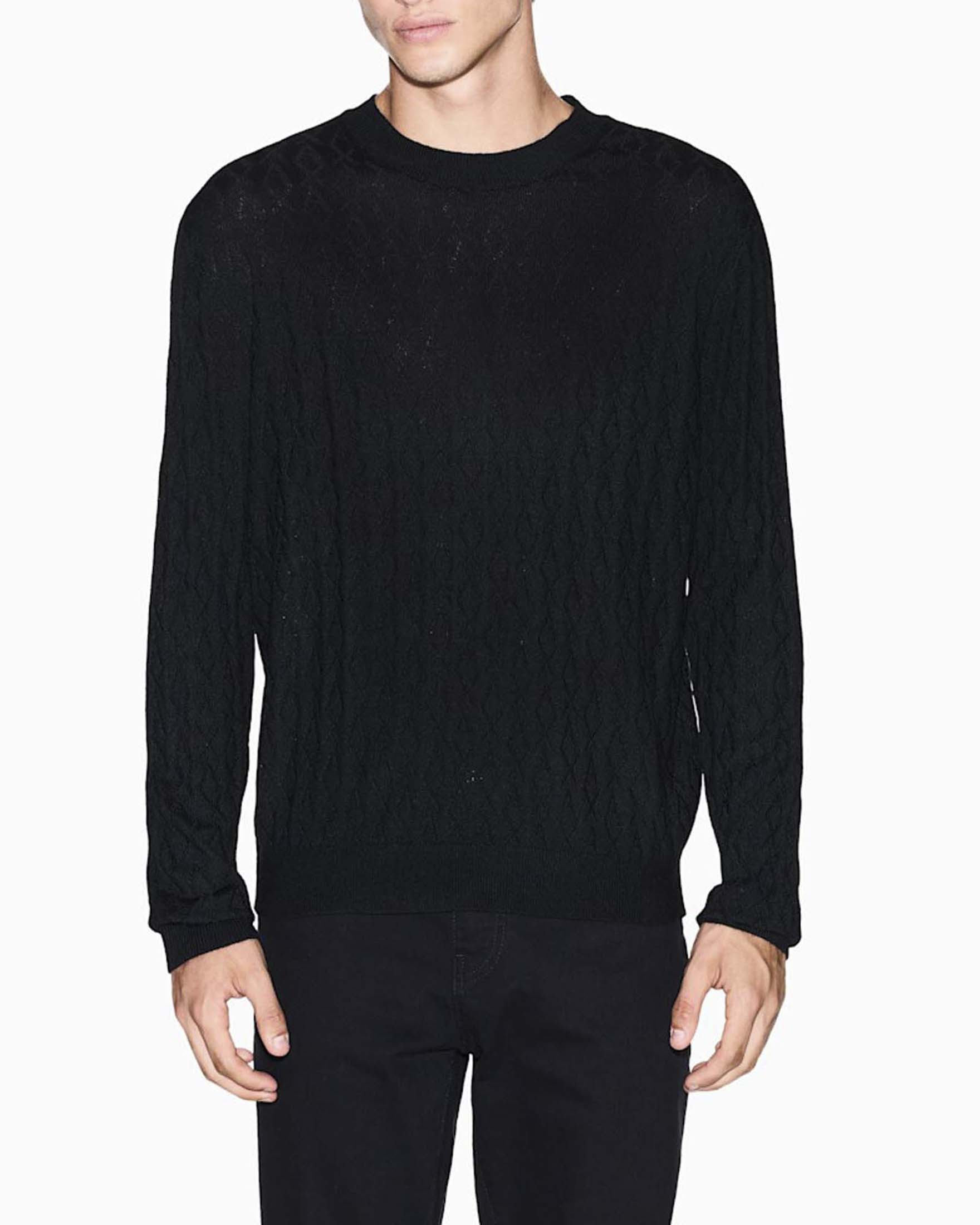 Maglia girocollo Armani Exchange nera in misto lana con motivo logo