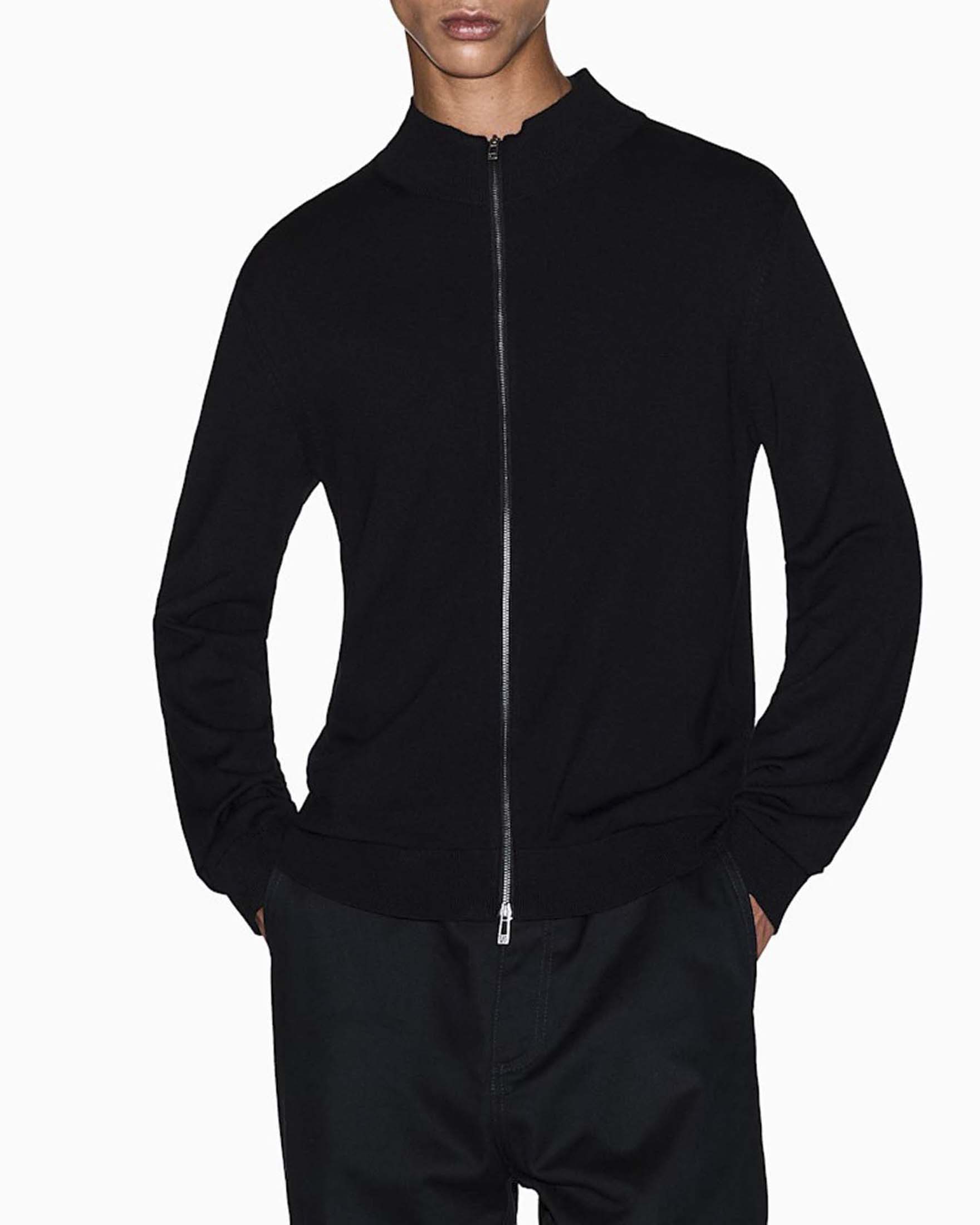 Maglia nera Armani Exchange in misto viscosa con apertura zip