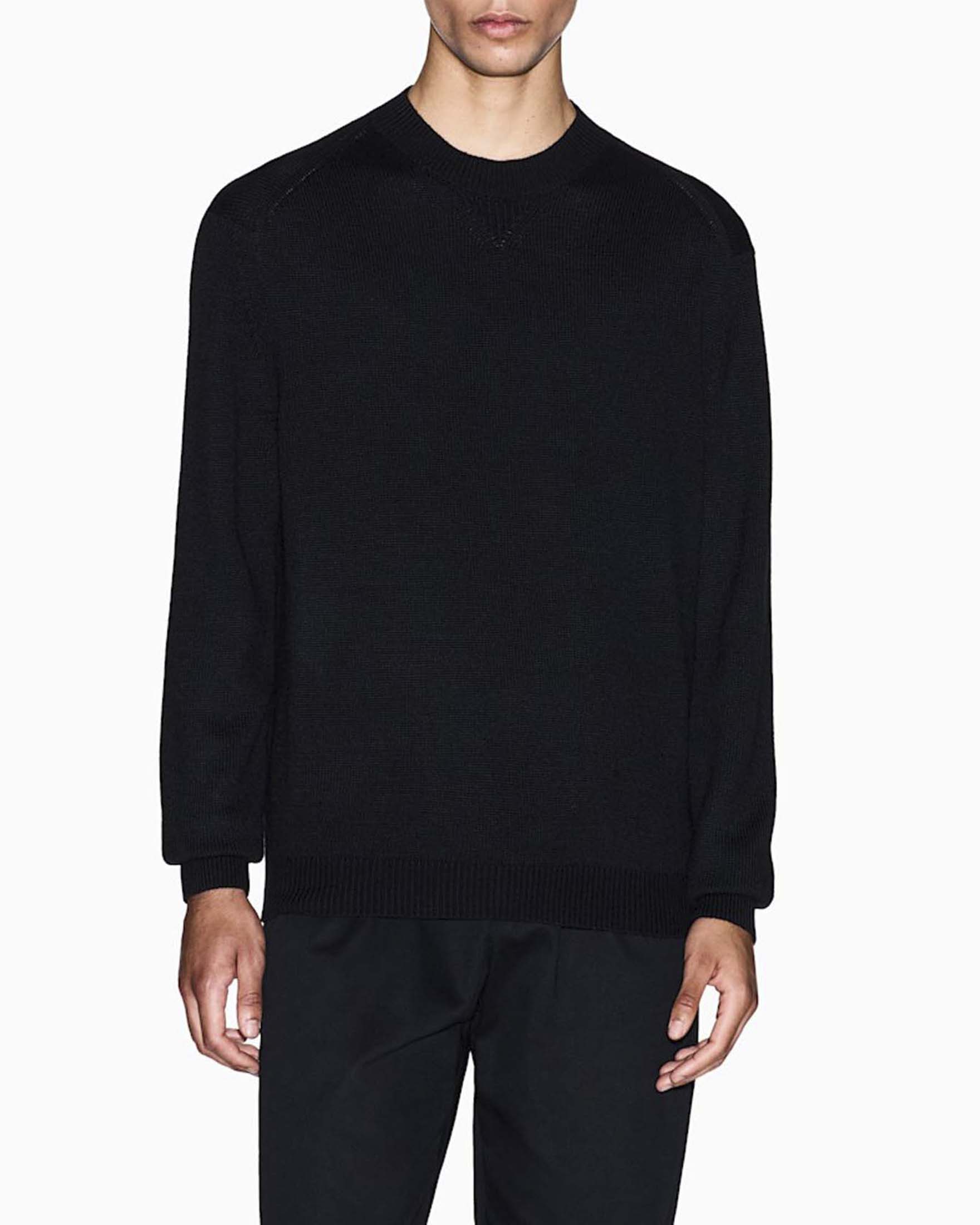 Maglione girocollo Armani Exchange nero in misto lana e cotone