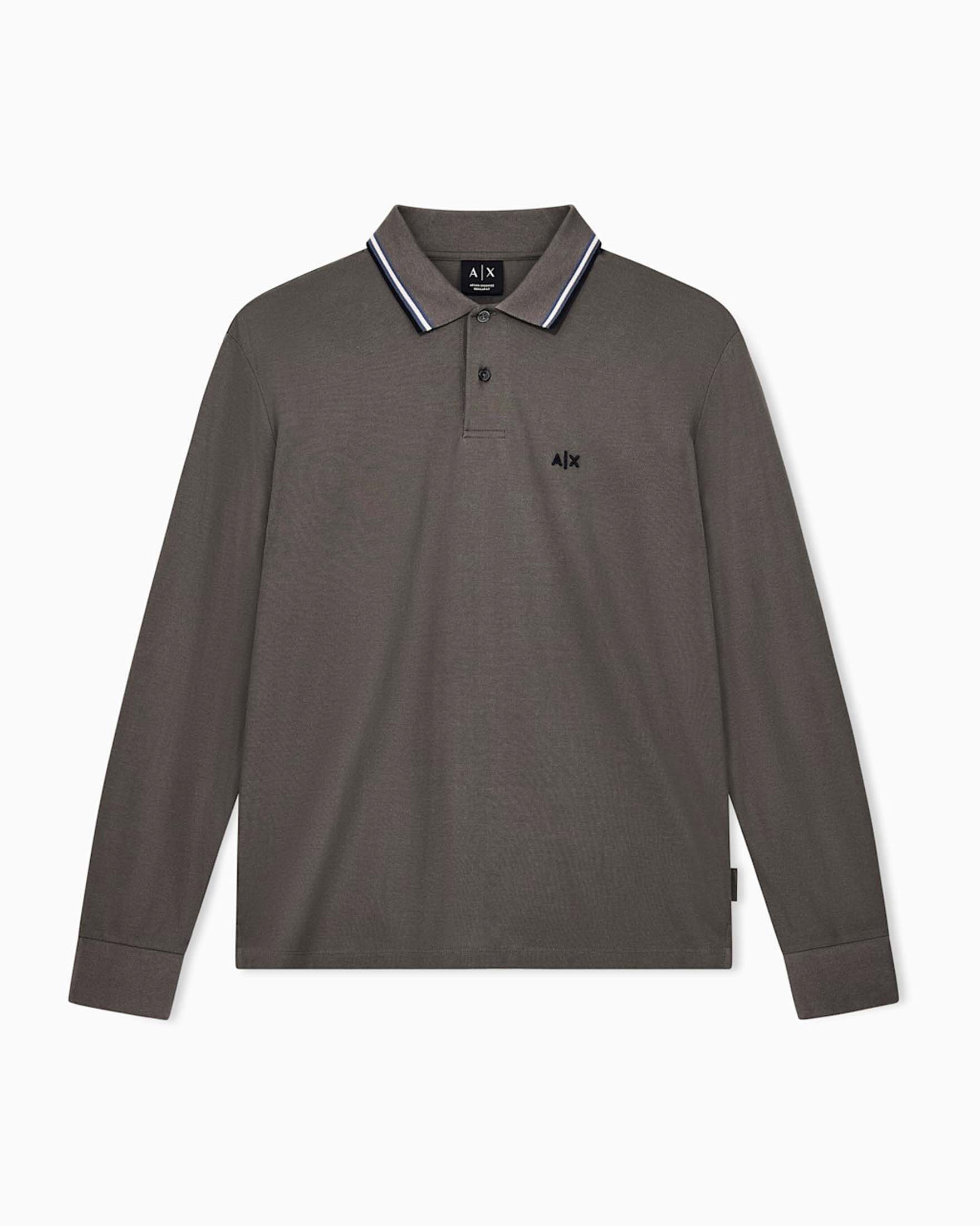 Polo manica lunga Armani Exchange fango in cotone piqué con bordino