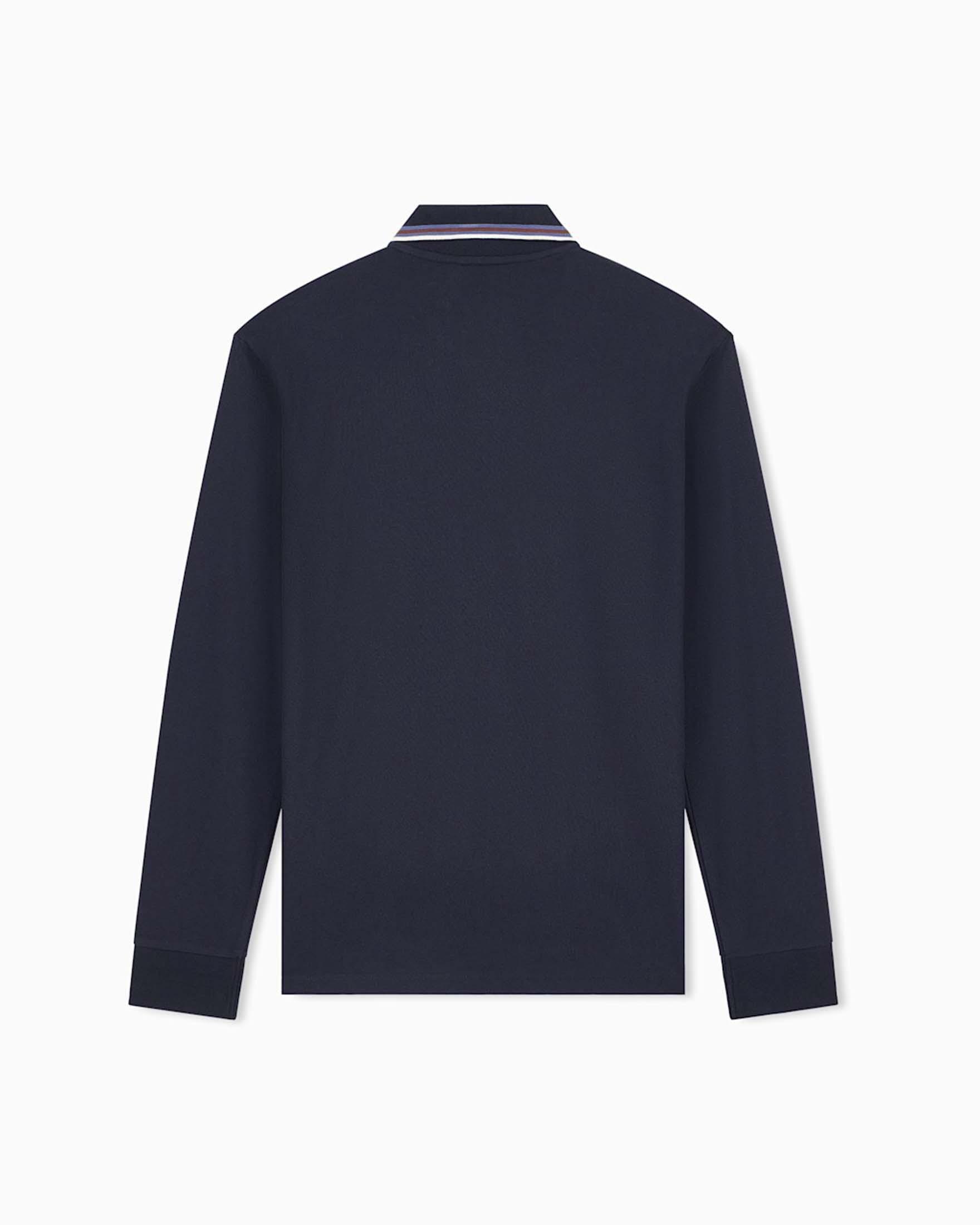 Polo manica lunga Armani Exchange blu in cotone piqué con bordino image
