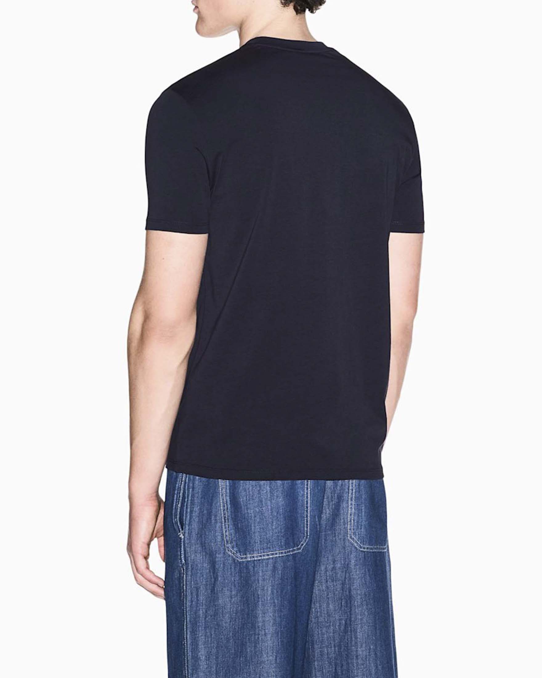 T-shirt mezza manica Armani Exchange blu in cotone elasticizzato con logo piccolo image