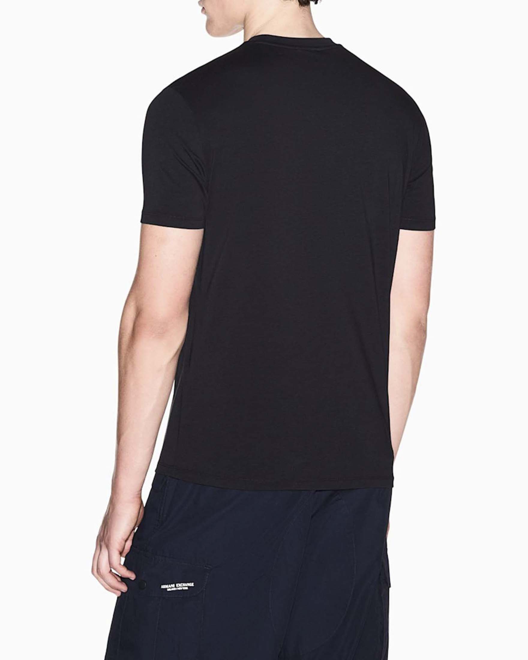T-shirt mezza manica Armani Exchange nera in cotone elasticizzato con logo piccolo image