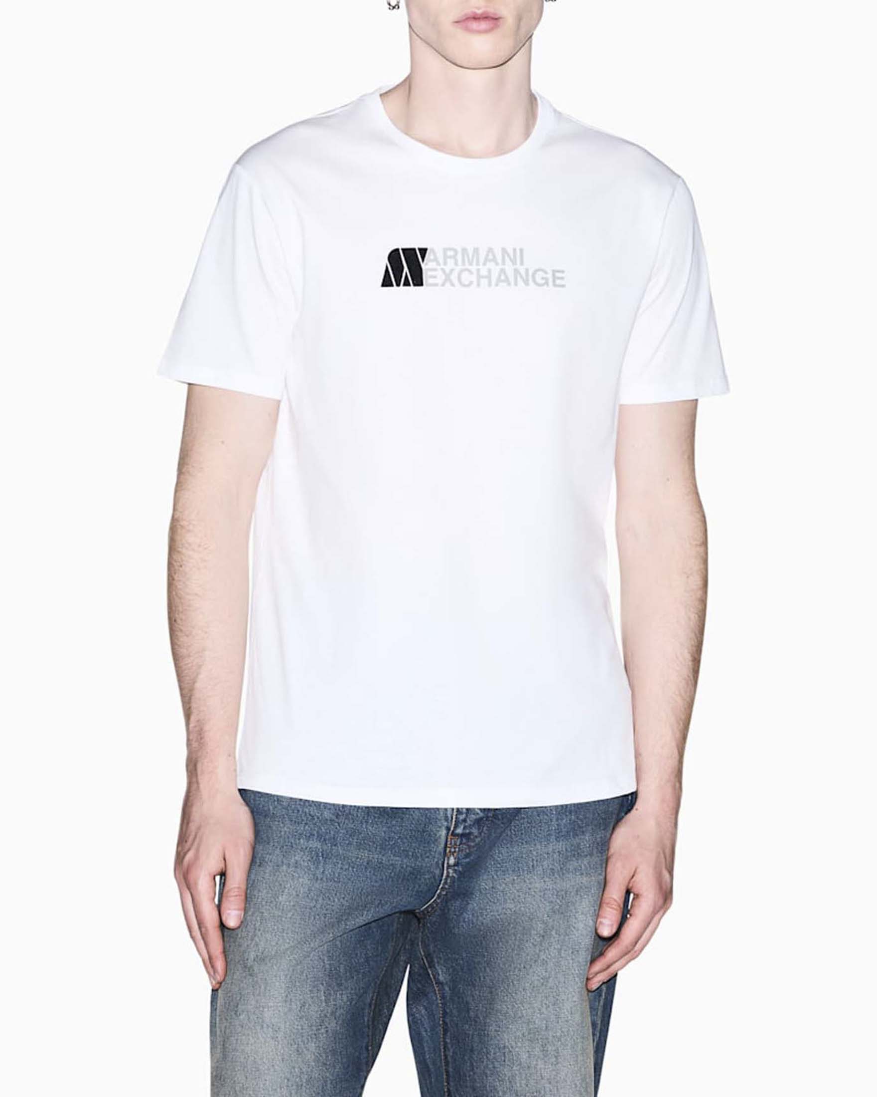 T-shirt girocollo Armani Exchange bianca in cotone con stampa logo