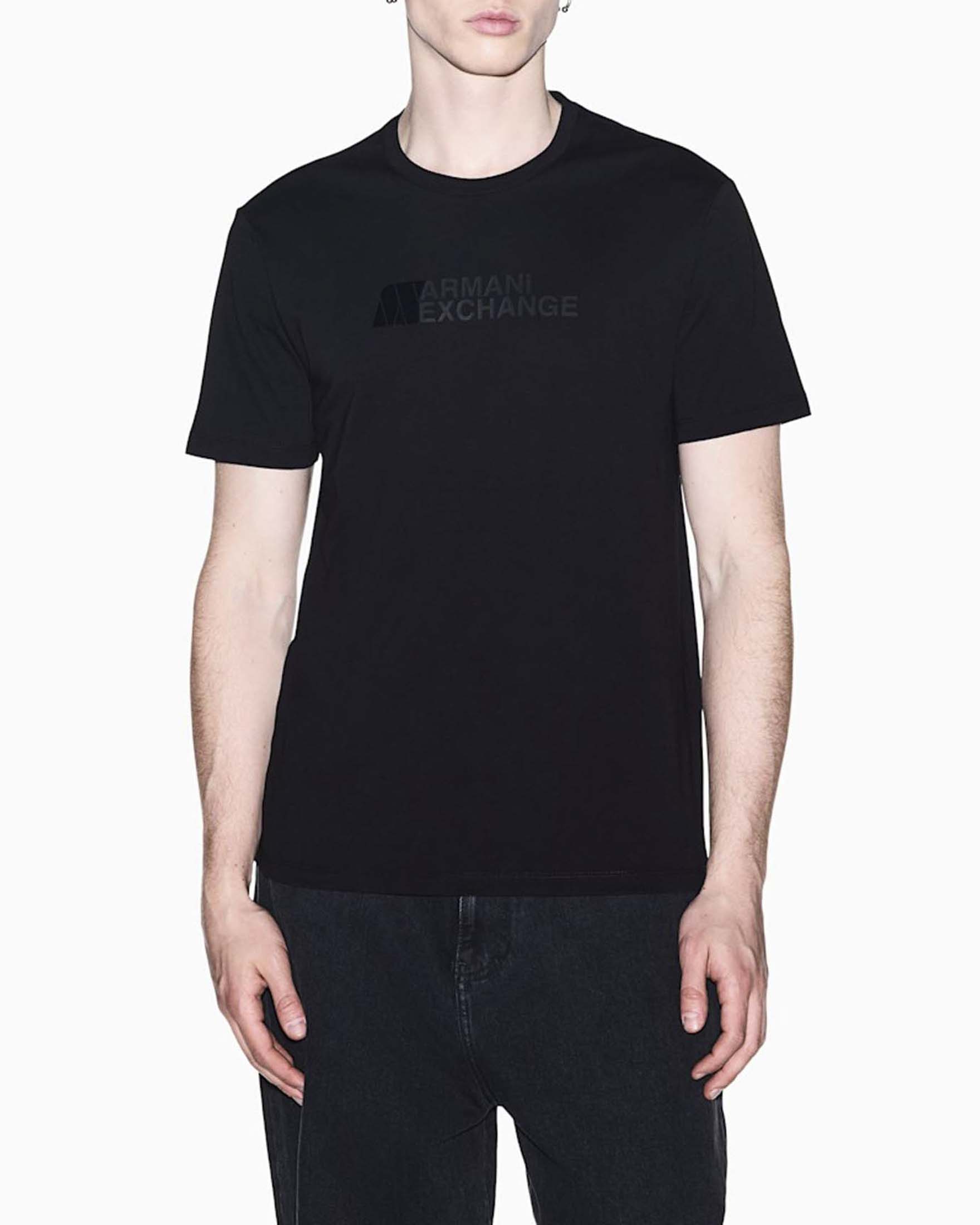 T-shirt girocollo Armani Exchange nera in cotone con stampa logo