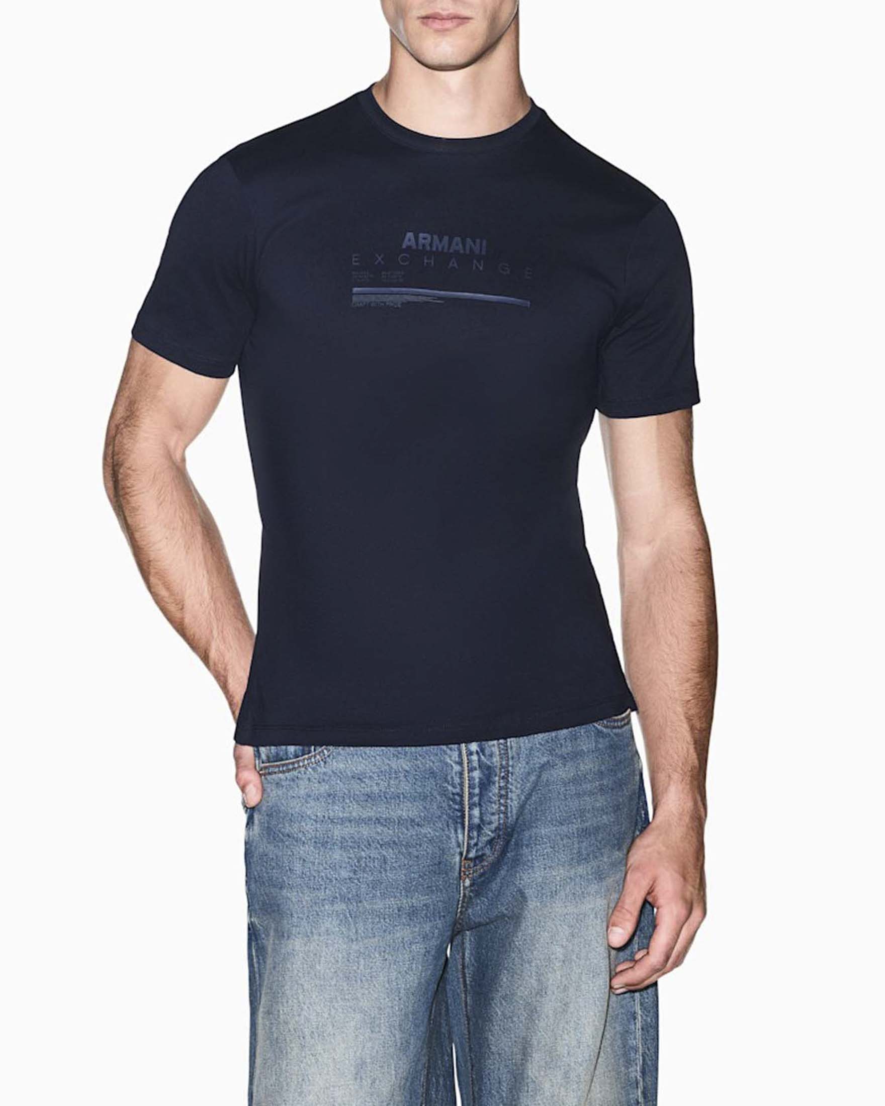T-shirt mezza manica Armani Exchange blu in cotone con stampa logo