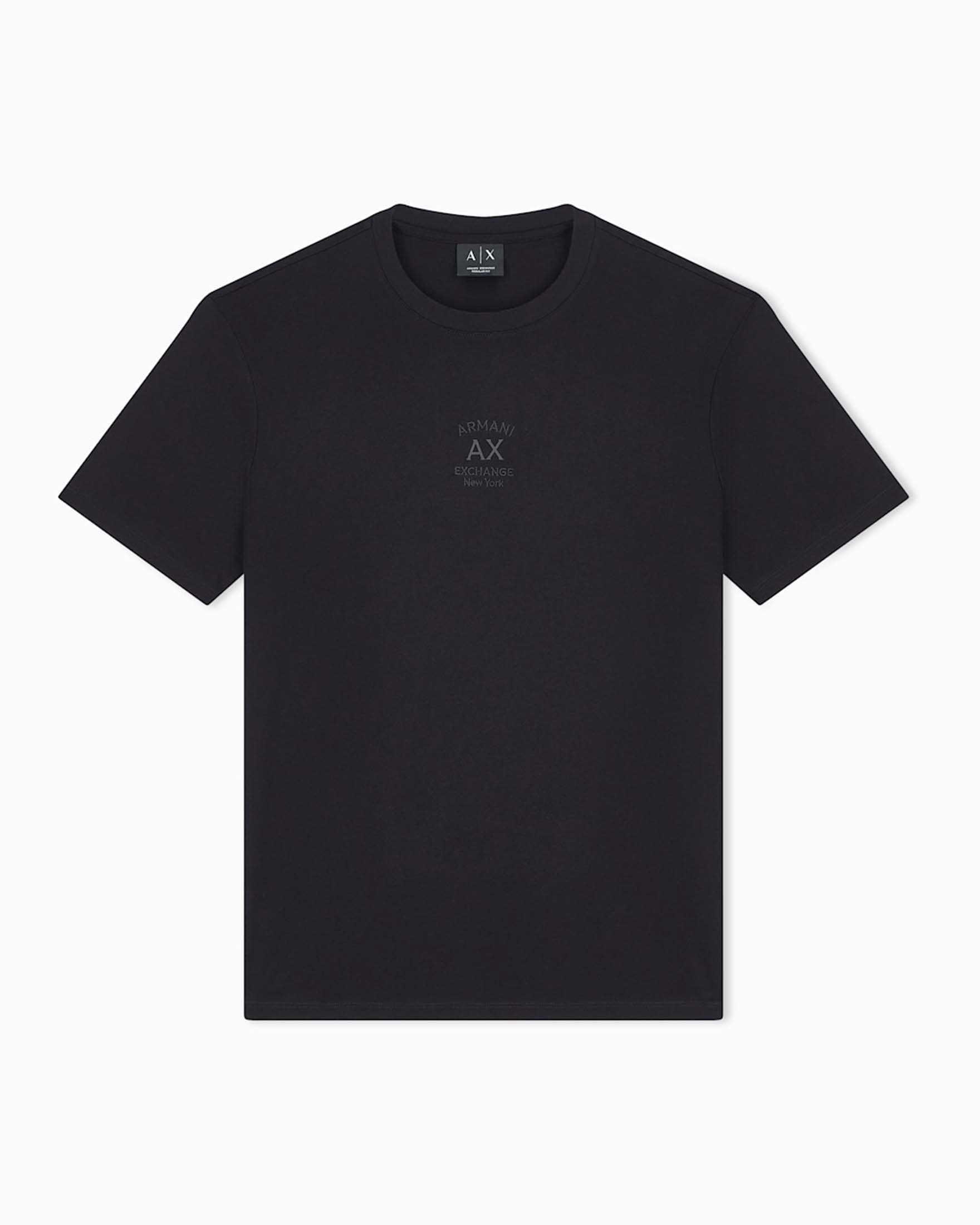 T-shirt Armani Exchange nera in cotone con logo centrale ricamato