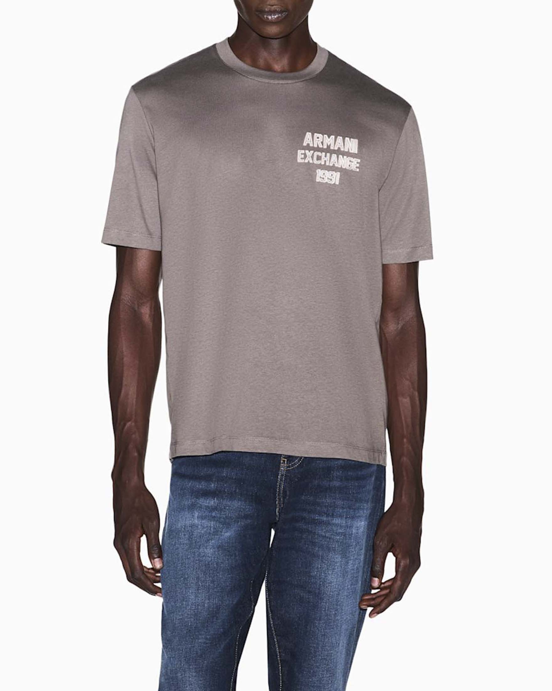 T-shirt mezza manica Armani Exchange fango in cotone con logo ricamato