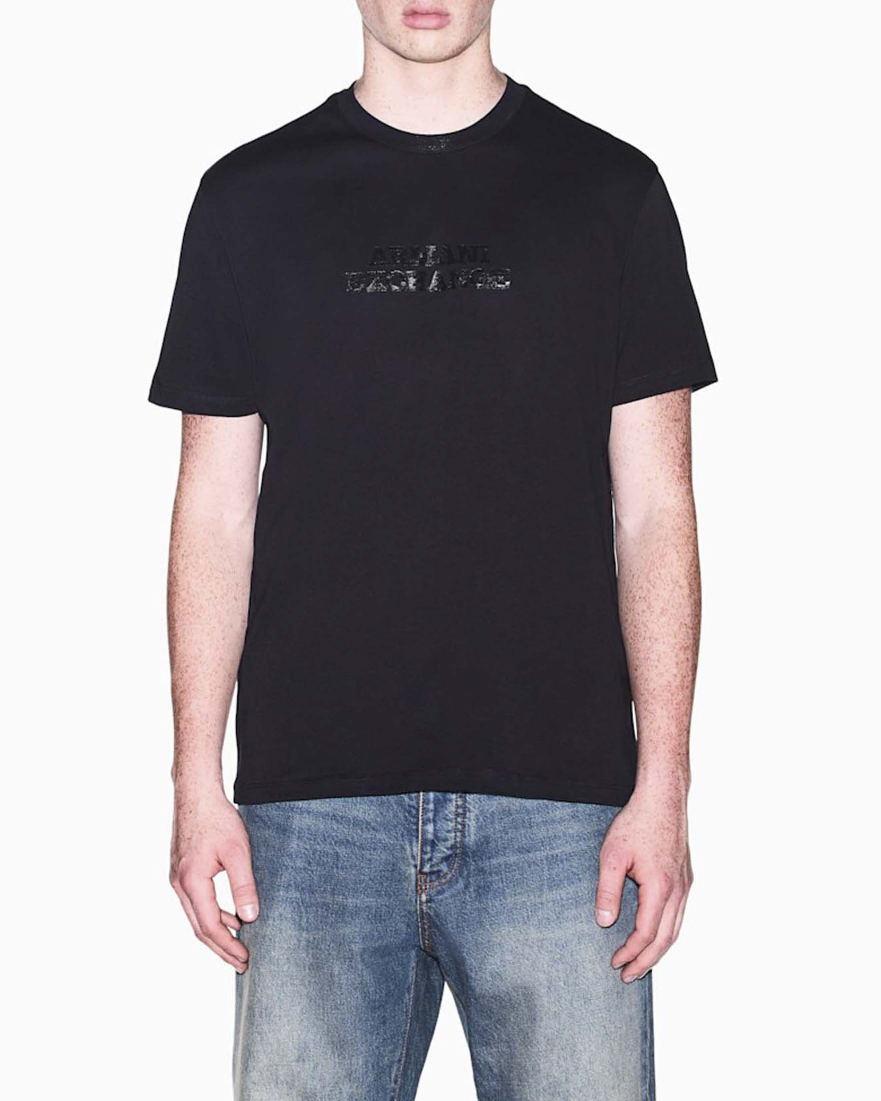 T-shirt mezza manica Armani Exchange nera in cotone con stampa logo