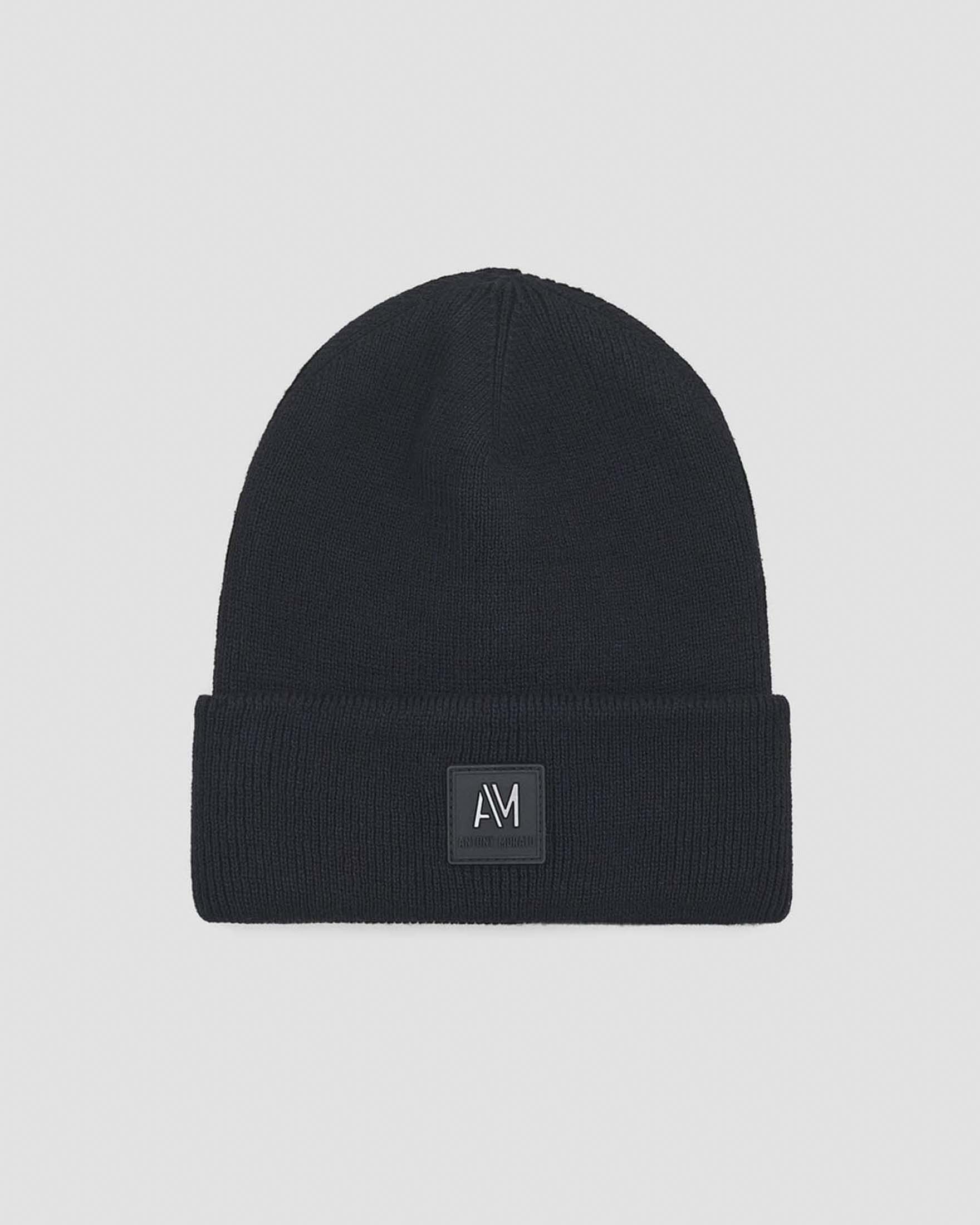Berretto Antony Morato nero in cotone a costine con patch logo