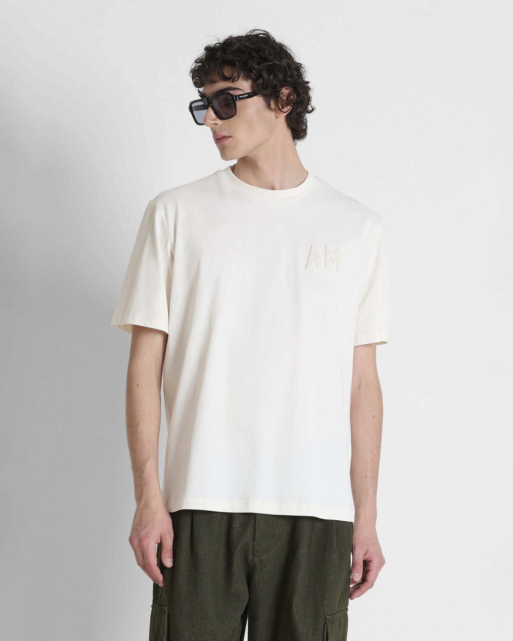 T-shirt mezza manica Antony Morato panna in cotone con logo ricamato