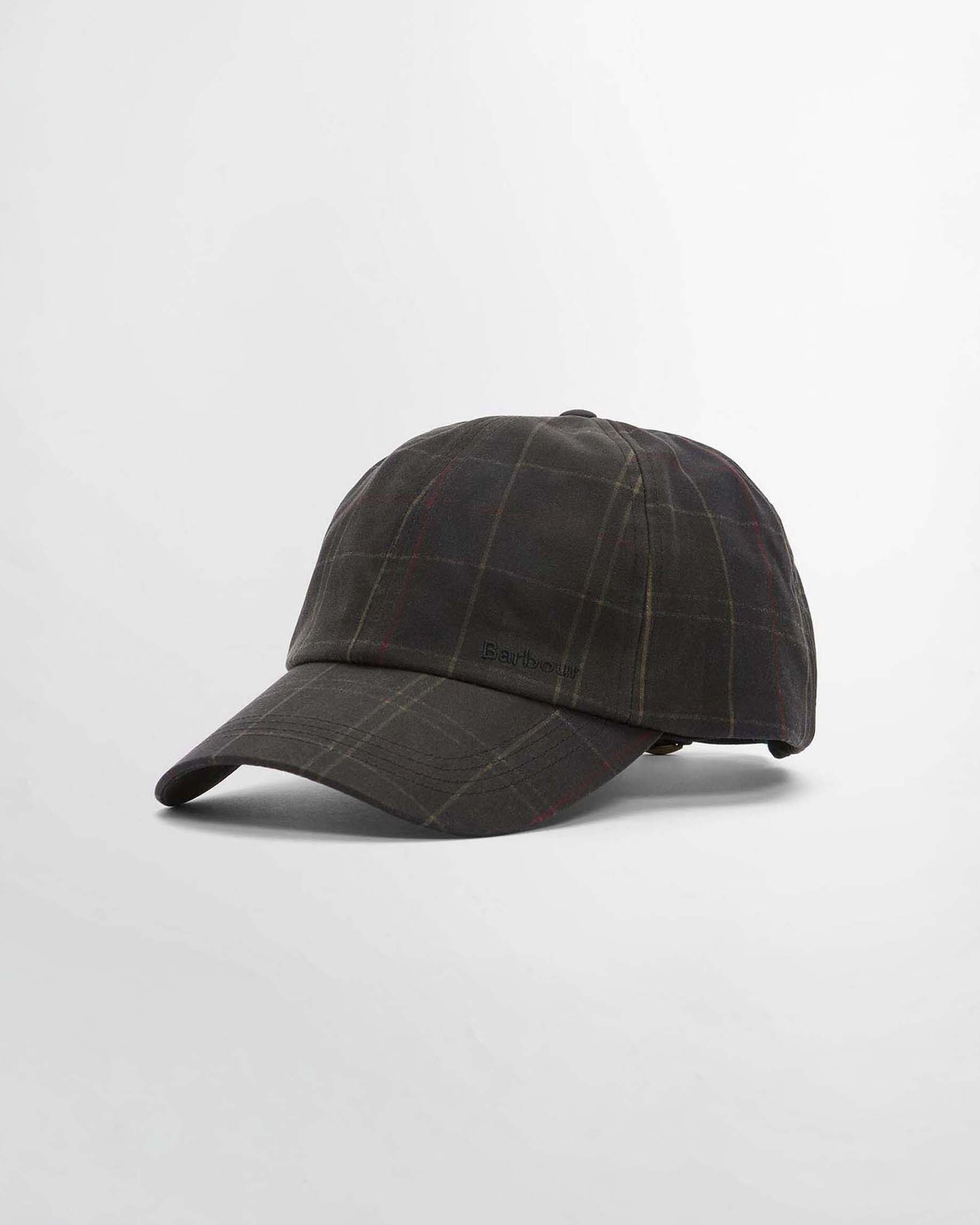 Berretto Barbour verde militare in cotone cerato con frontino e fantasia tartan check