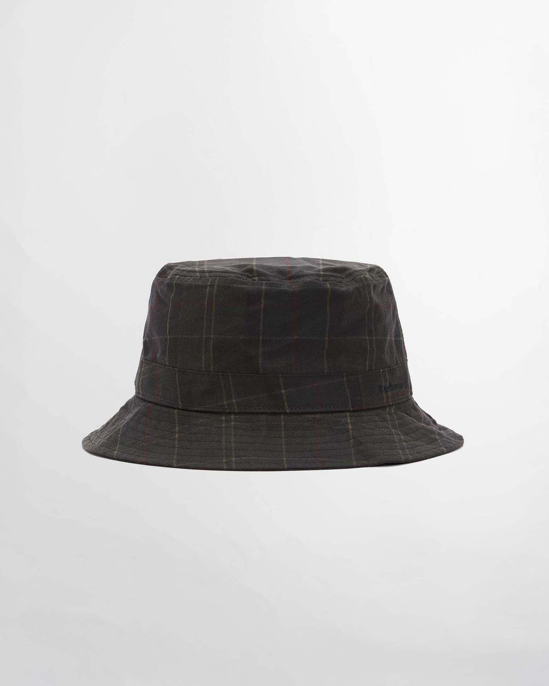 Berretto a pescatore Barbour verde militare in cotone cerato con fantasia tartan check