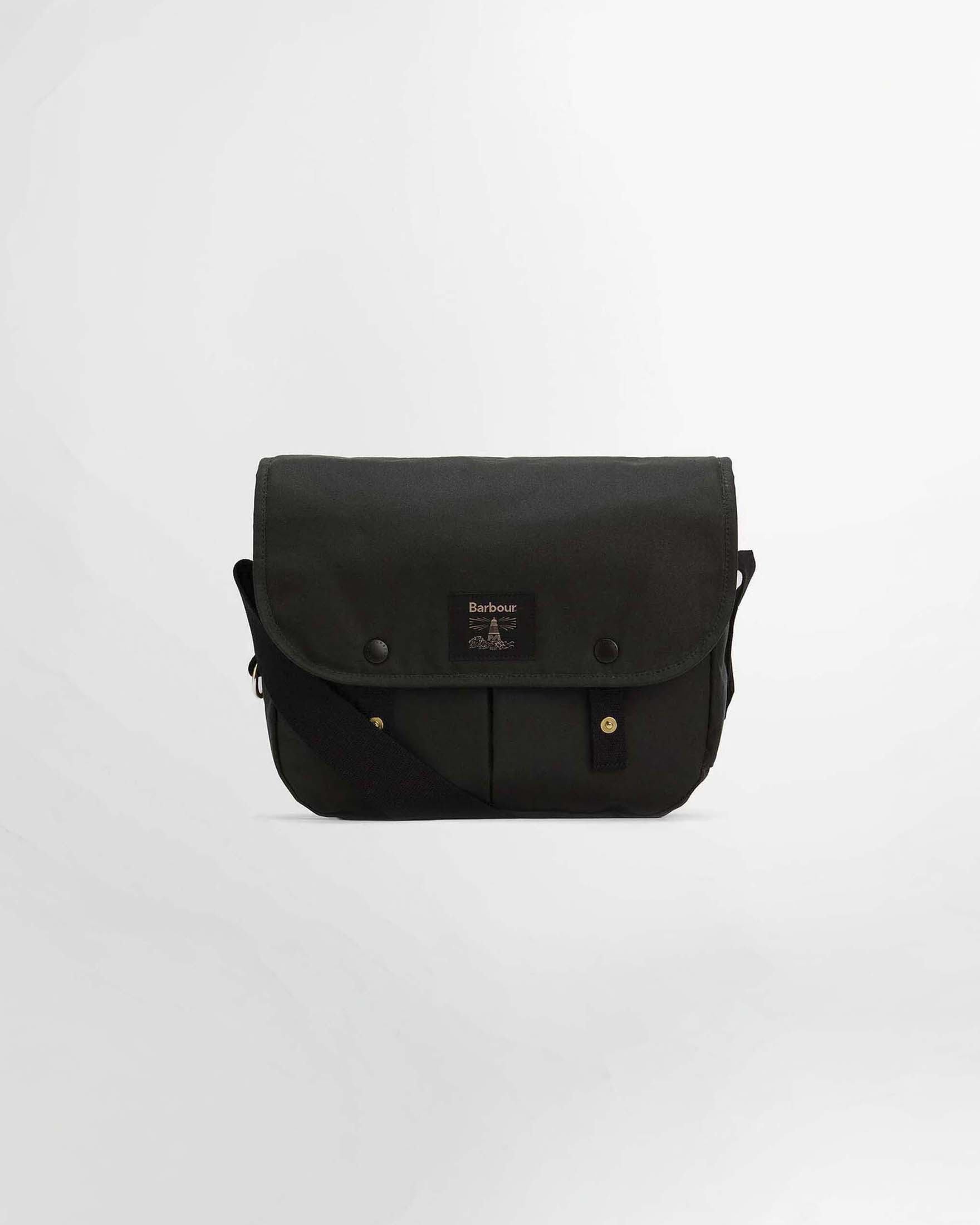 Borsa messenger Barbour Riever Field verde militare in cotone cerato