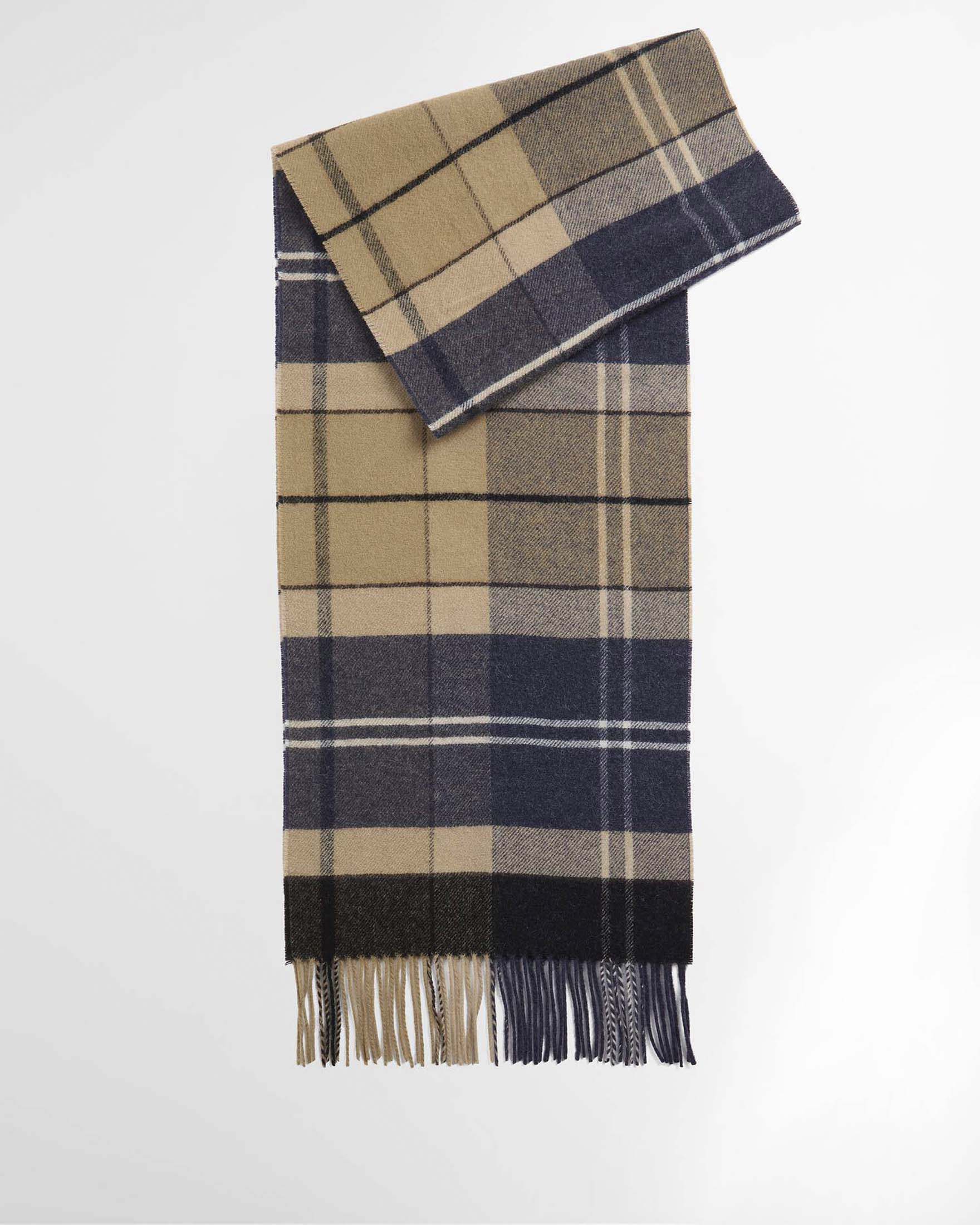 Sciarpa Barbour check blu e cammello in pura lana