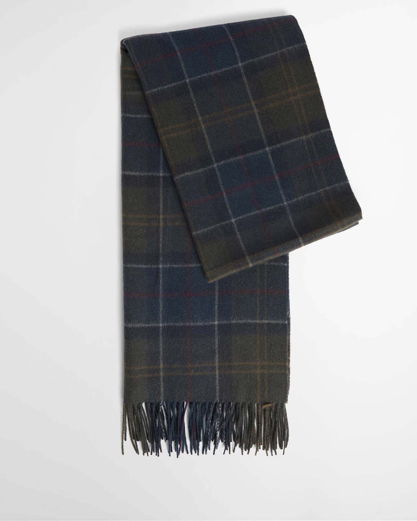 Sciarpa Barbour Braden in pura lana tartan check verde militare e blu