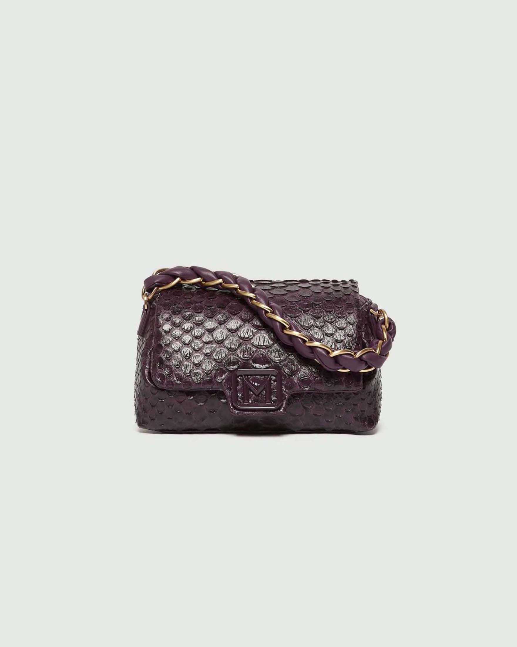Borsa Le Muse New Small Marella viola in similpelle effetto pitonato e manico intrecciato