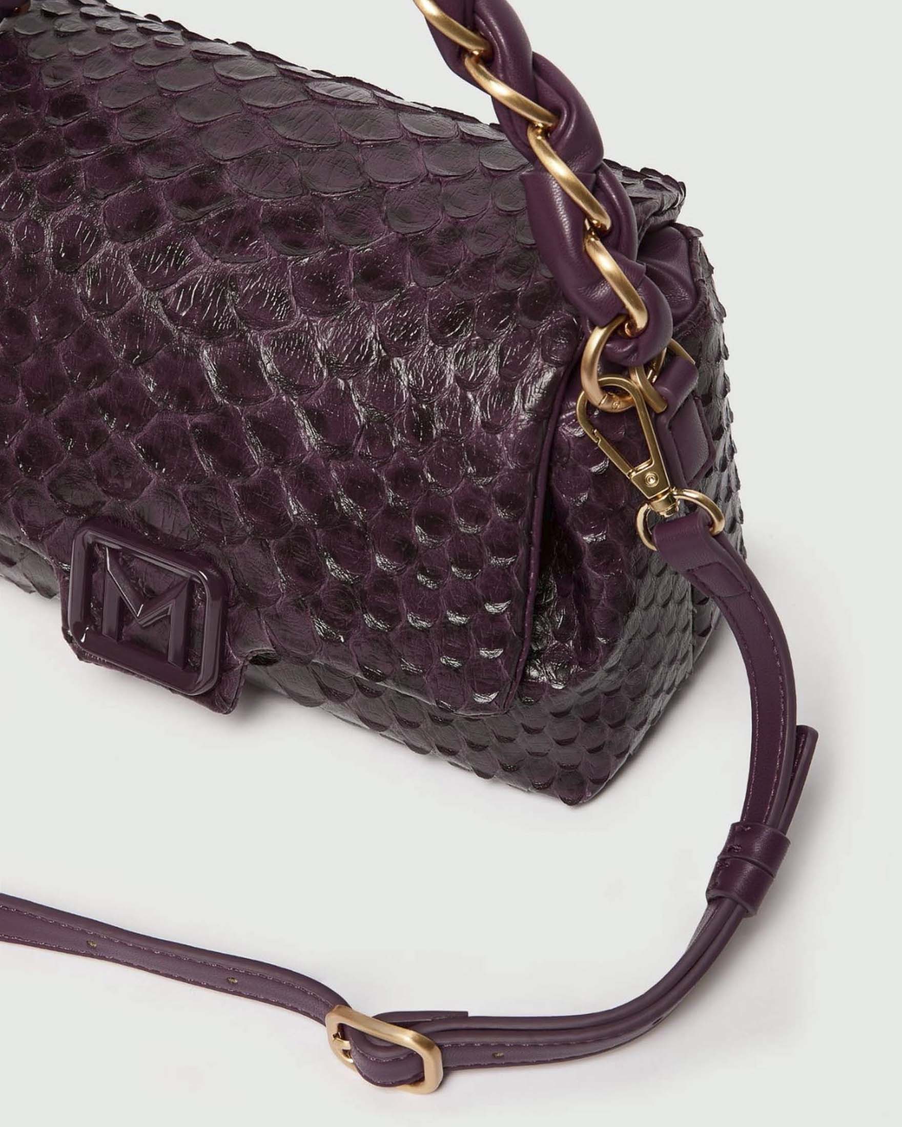Borsa Le Muse New Small Marella viola in similpelle effetto pitonato e manico intrecciato image