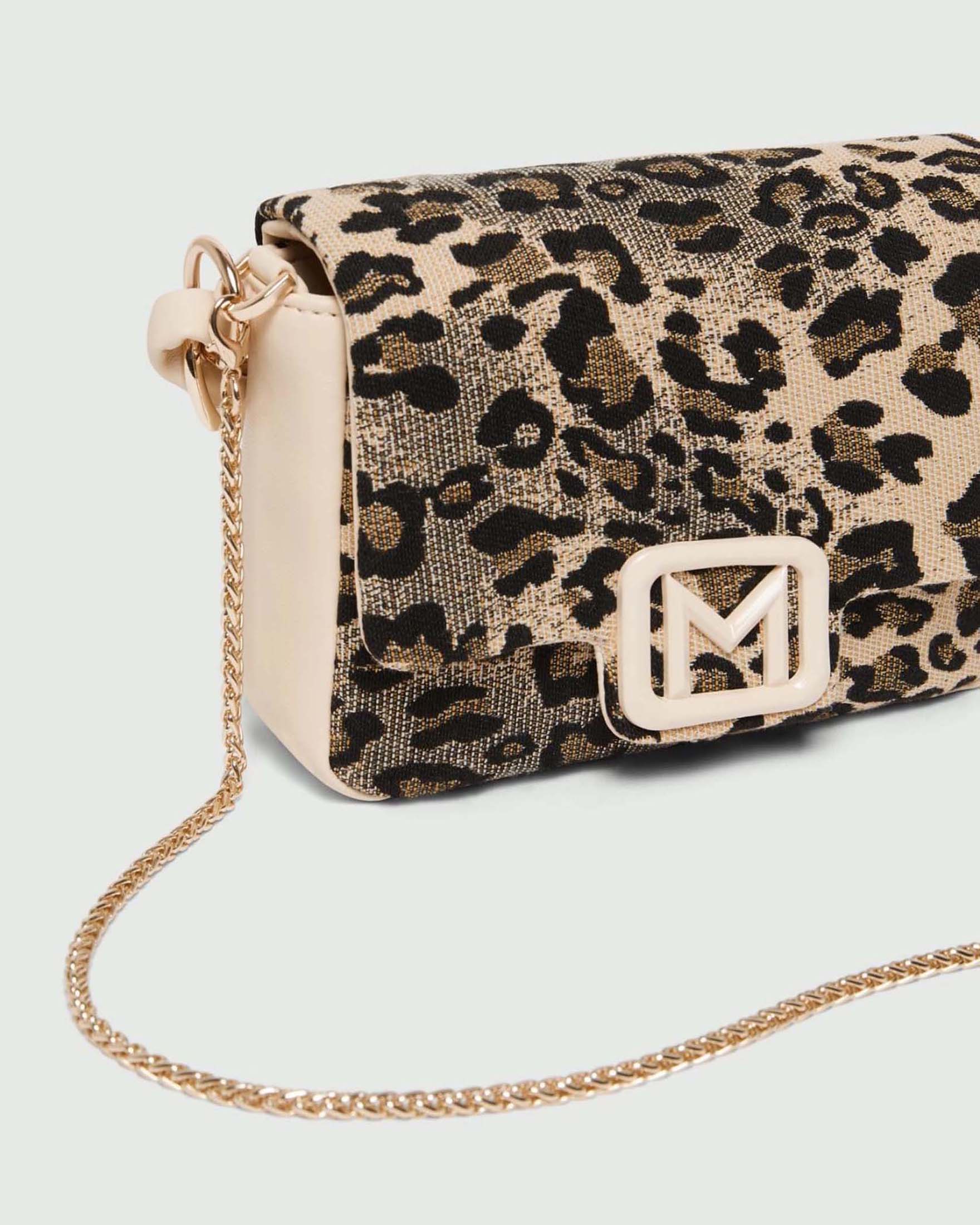 Borsa Le Muse Mini Marella in jacquard macula leopardata con manico a catena e tracolla removibile image