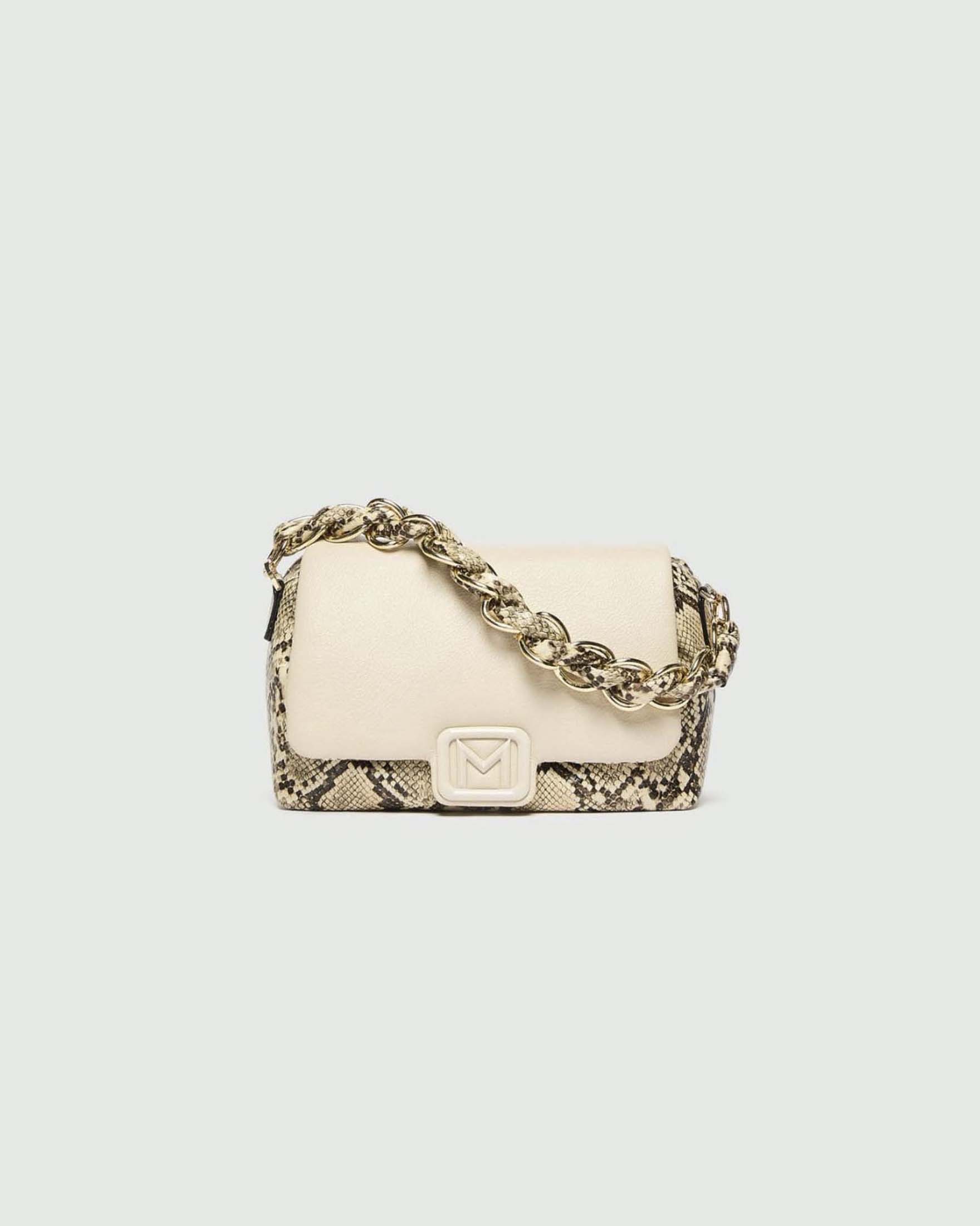 Borsa Le Muse New Small Marella avorio in tessuto spalmato con stampa pitonata grigia