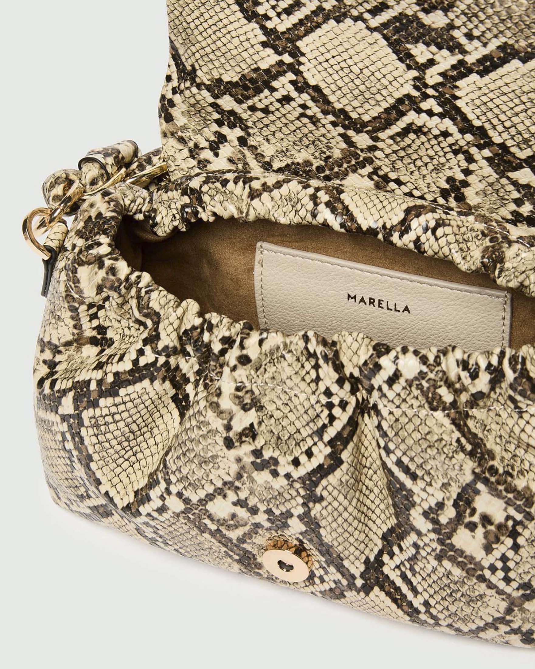 Borsa Le Muse New Small Marella avorio in tessuto spalmato con stampa pitonata grigia image