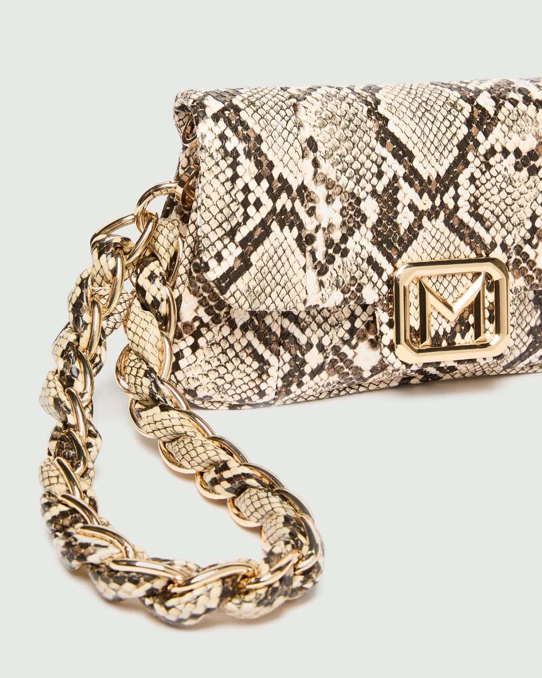 Borsa Le Muse Mini Marella color avorio in tessuto spalmato a stampa animalier con laccio da polso image