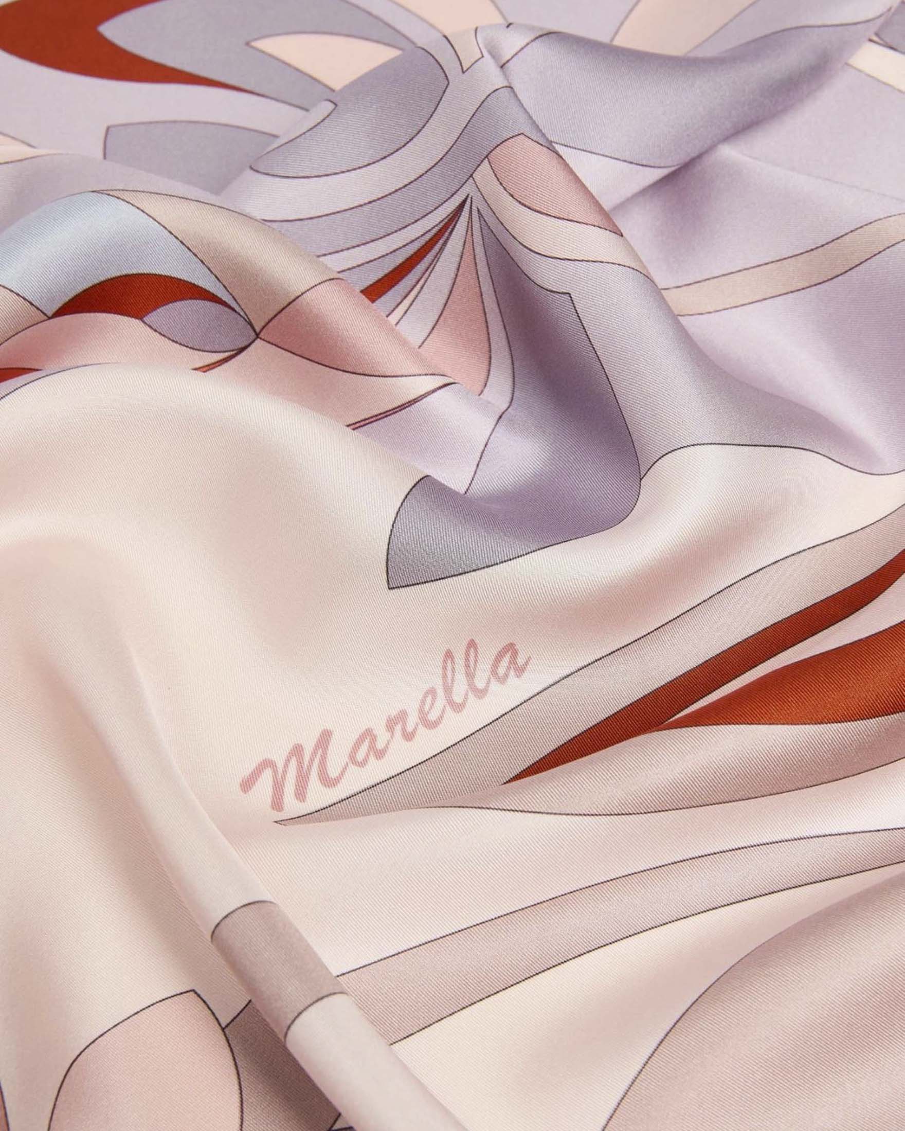 Foulard Marella rosa in raso di pura seta reversibile con stampa grafica color coccio image