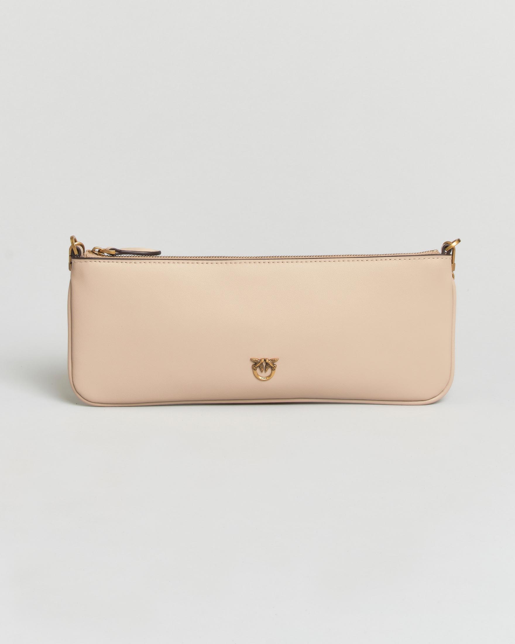 Busta Horizontal Flat Bag Pinko beige con tracolla a catena e logo dorati