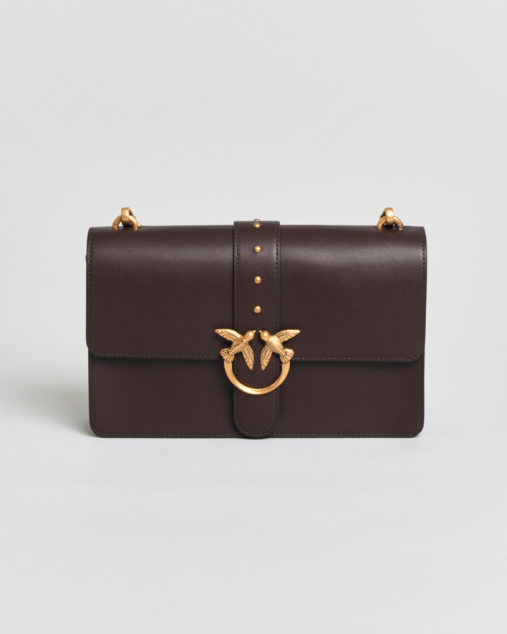 Borsa a tracolla Love One Classic Pinko testa di moro in pelle liscia con tracolla e placca logo dorate