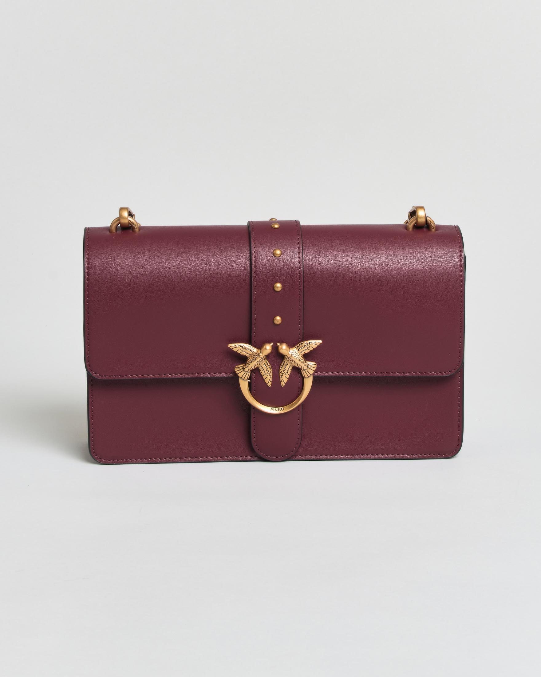 Borsa a tracolla Love One Classic Pinko bordeaux in pelle liscia con tracolla e placca logo dorate
