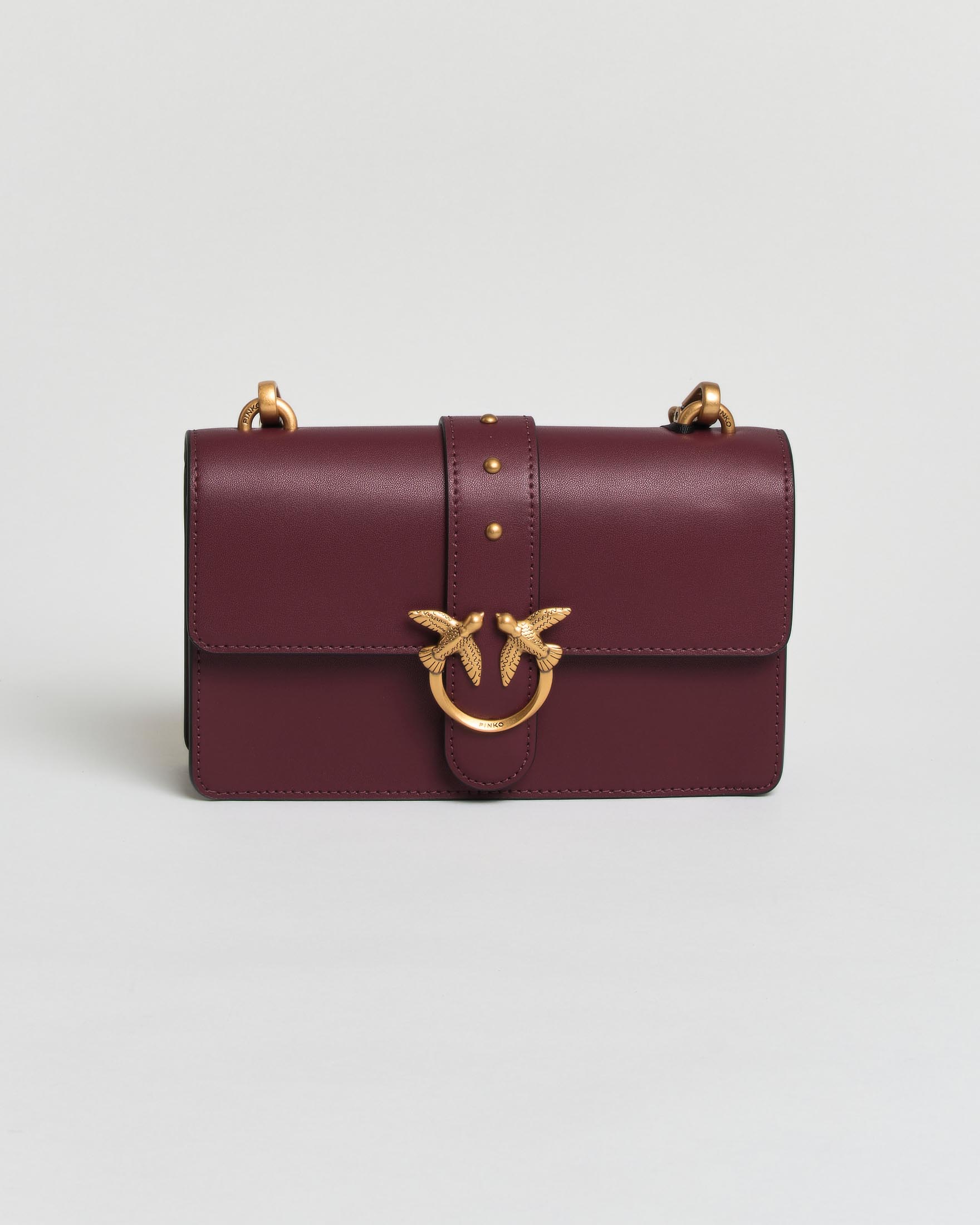 Borsa a tracolla Love One Classic Mini Pinko bordeaux con tracolla e placca logo dorate