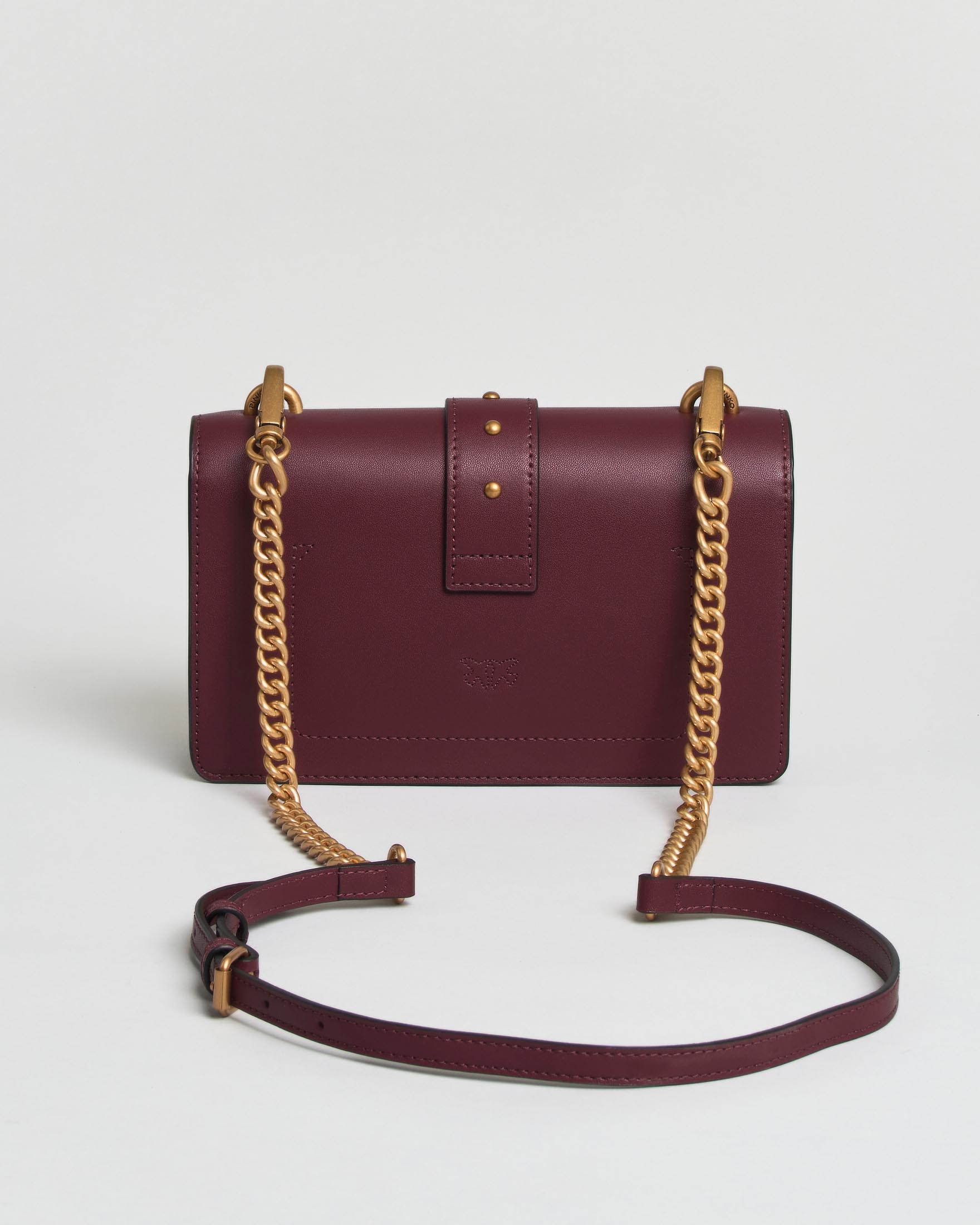 Borsa a tracolla Love One Classic Mini Pinko bordeaux con tracolla e placca logo dorate image