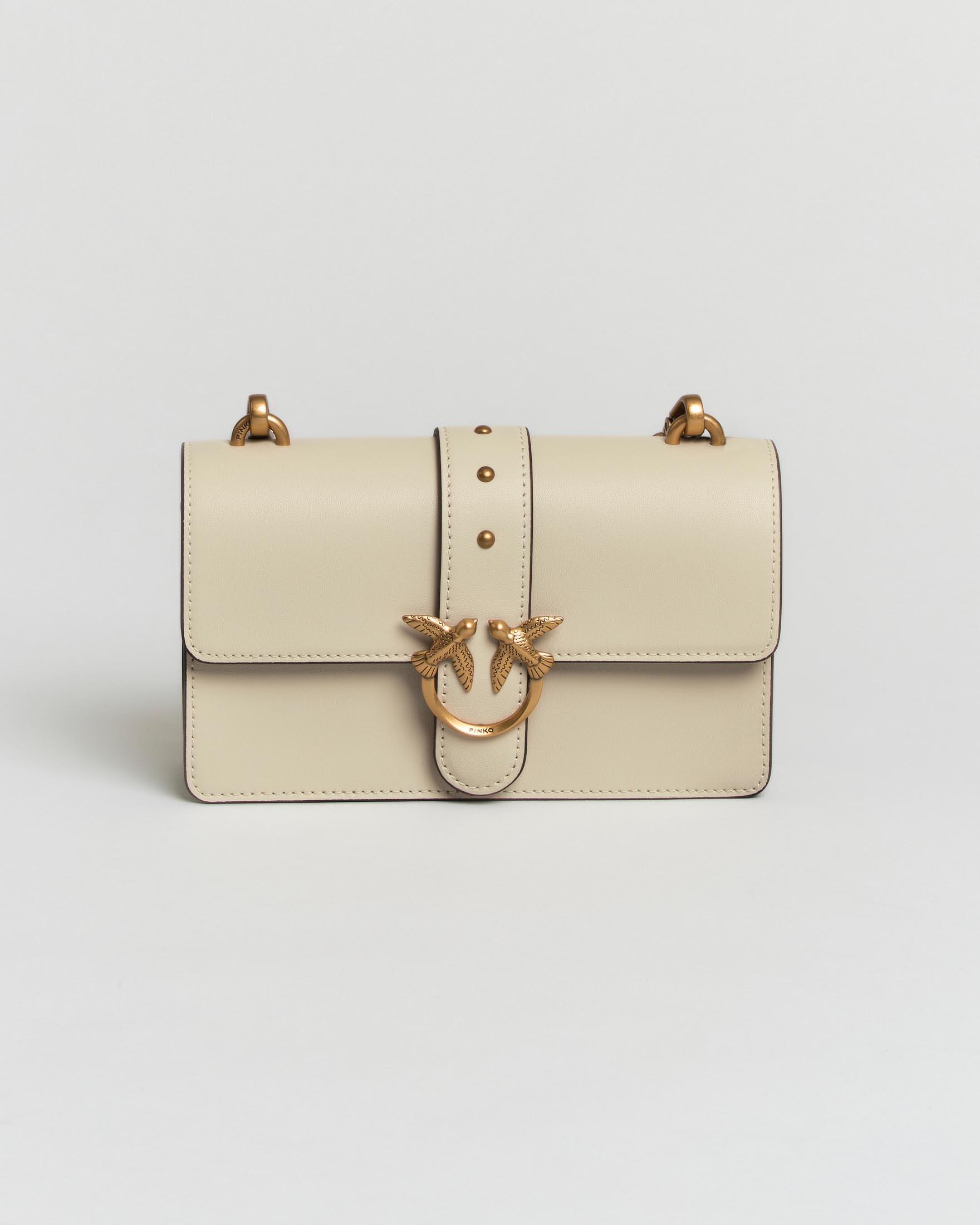 Borsa a tracolla Love One Classic Mini Pinko bianca con tracolla e placca logo dorate