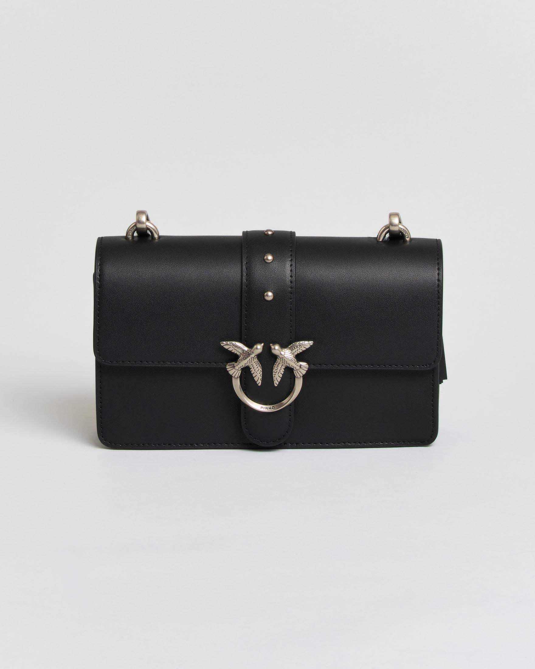 Borsa a tracolla Love One Classic Mini Pinko nera con tracolla e placca logo argentate