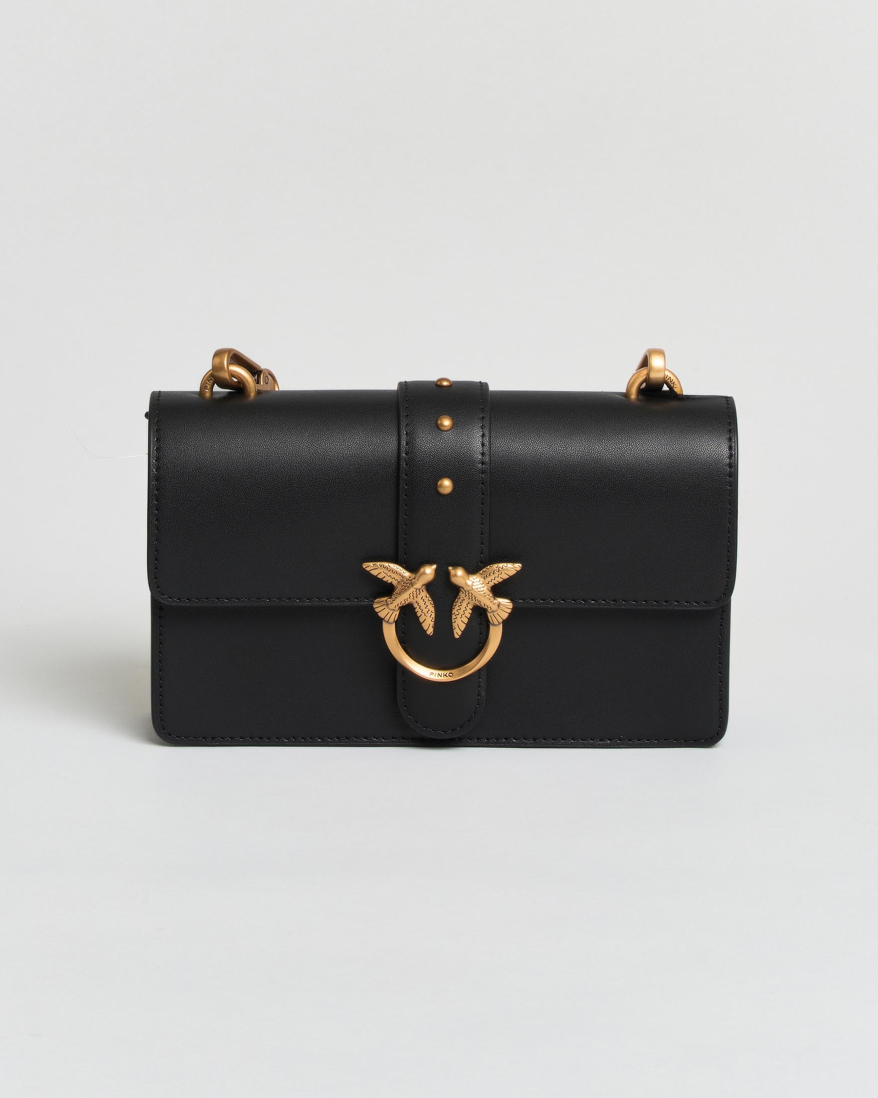 Borsa a tracolla Love One Classic Mini Pinko nera con tracolla e placca logo dorate