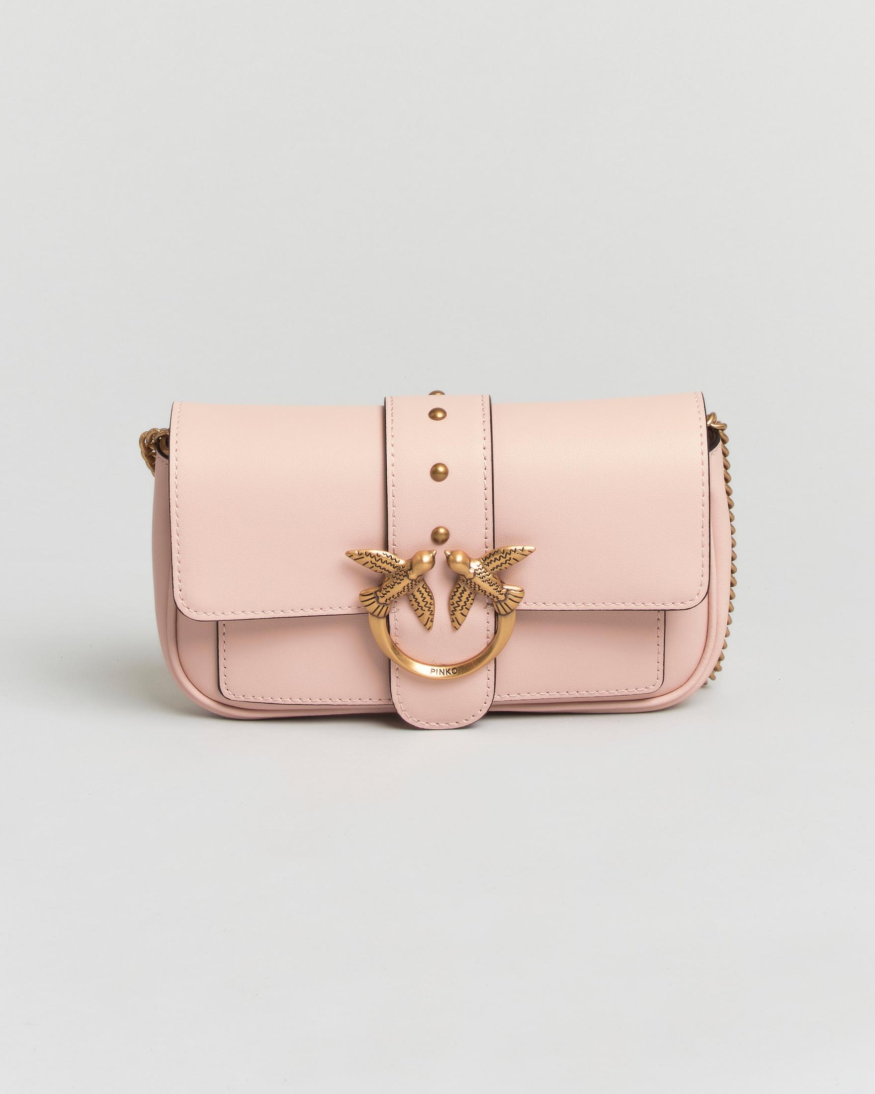 Borsa piccola Pocket Love Bag One Simply Pinko rosa con tracolla a catena e fibbia Love Birds dorati