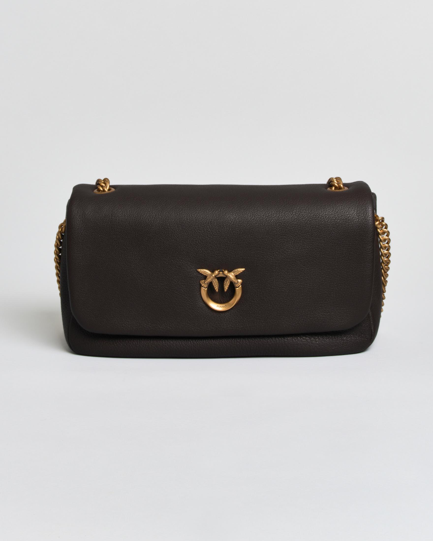 Borsa a spalla Pinko in pelle a grana naturale con monogram