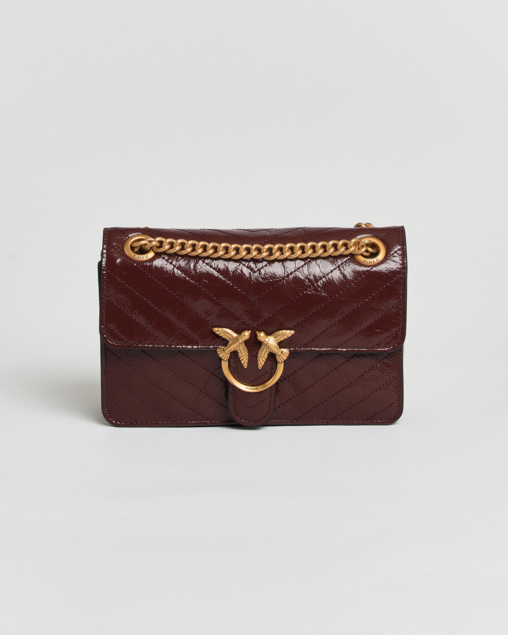 Borsa a tracolla Mini Love Bag One Light Pinko bordeaux in pelle chevron con logo dorato