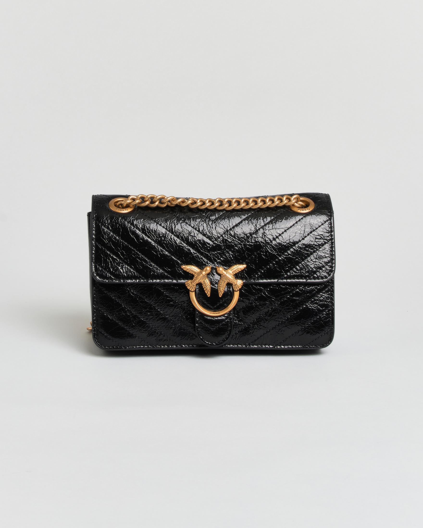 Borsa a tracolla Mini Love Bag One Light Pinko nera in pelle chevron con logo dorato