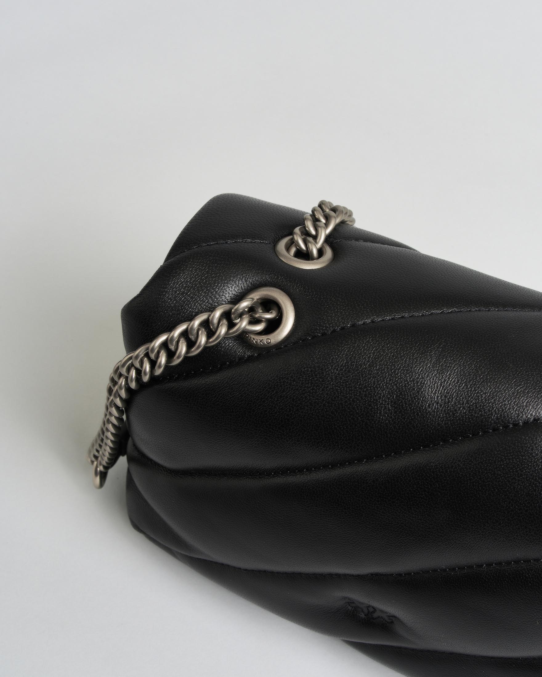 Borsa a tracolla Mini Love Bag Puff Pinko nera in nappa trapuntata con catena e logo argento image