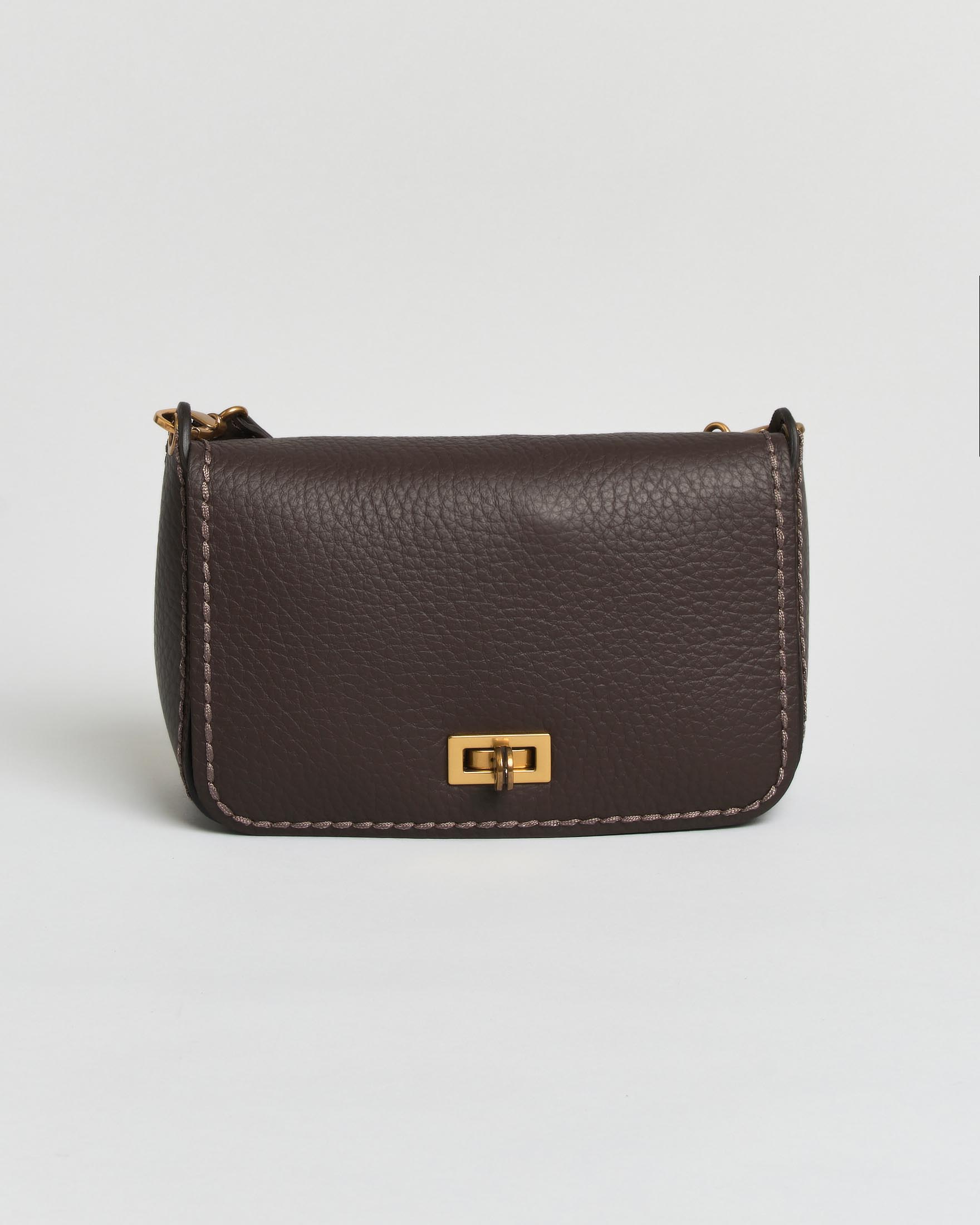 Borsa a tracolla Felicita Queen Visonà testa di moro in pelle martellata con patta