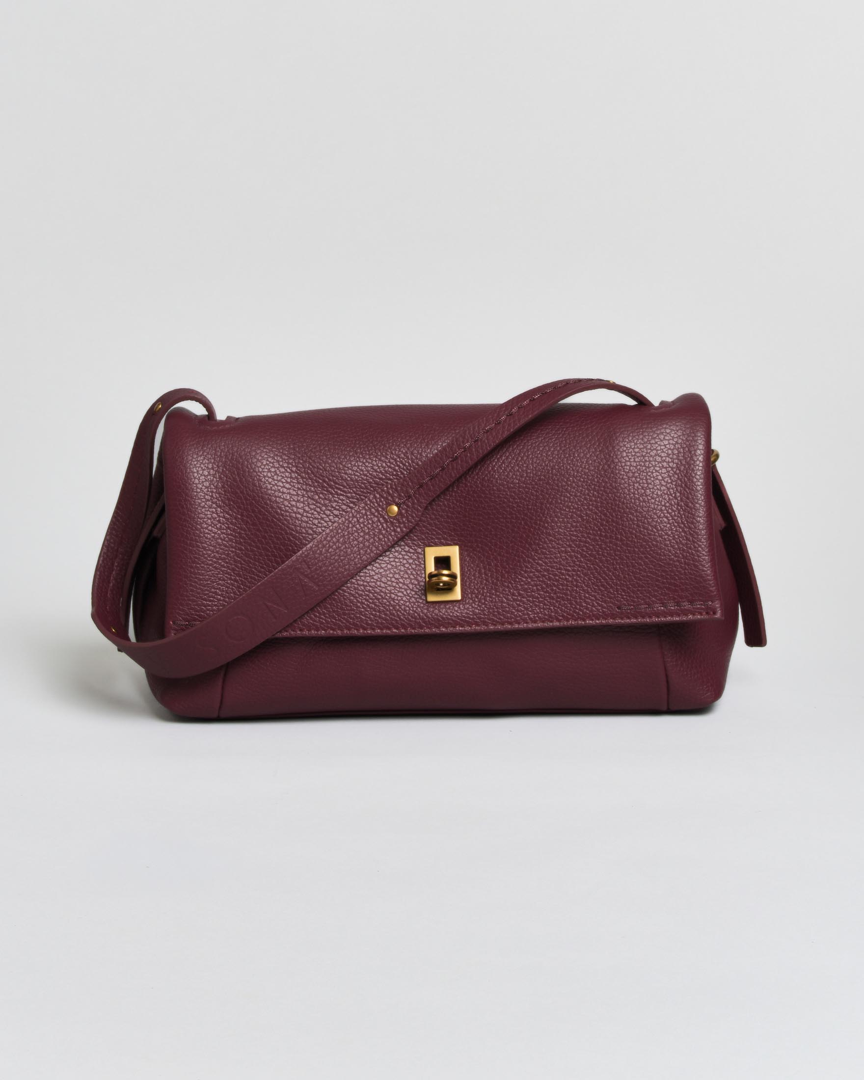 Borsa media a spalla baguette Giorgia Visonà bordeaux in pelle martellata