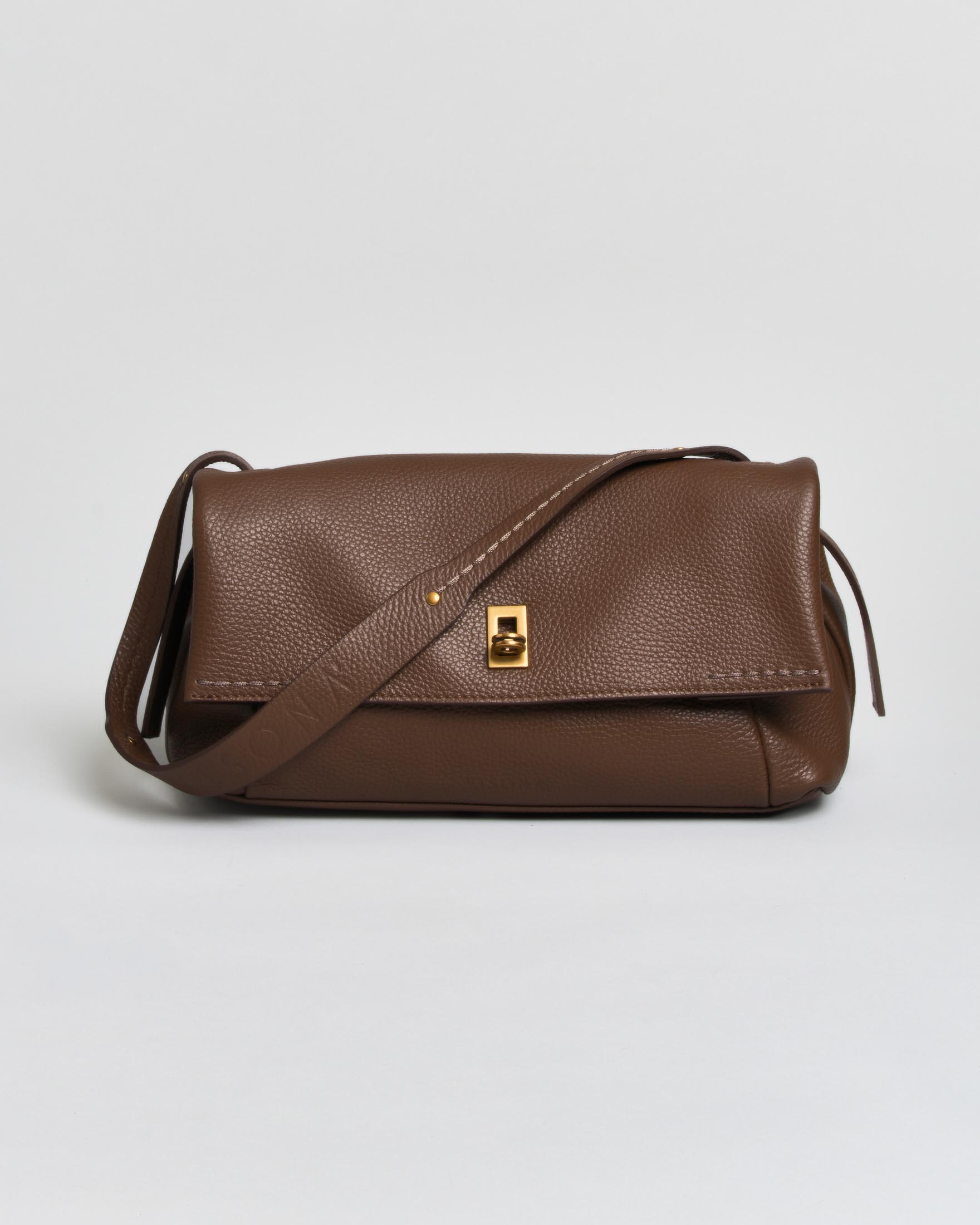 Borsa media a spalla baguette Giorgia Visonà marrone in pelle martellata