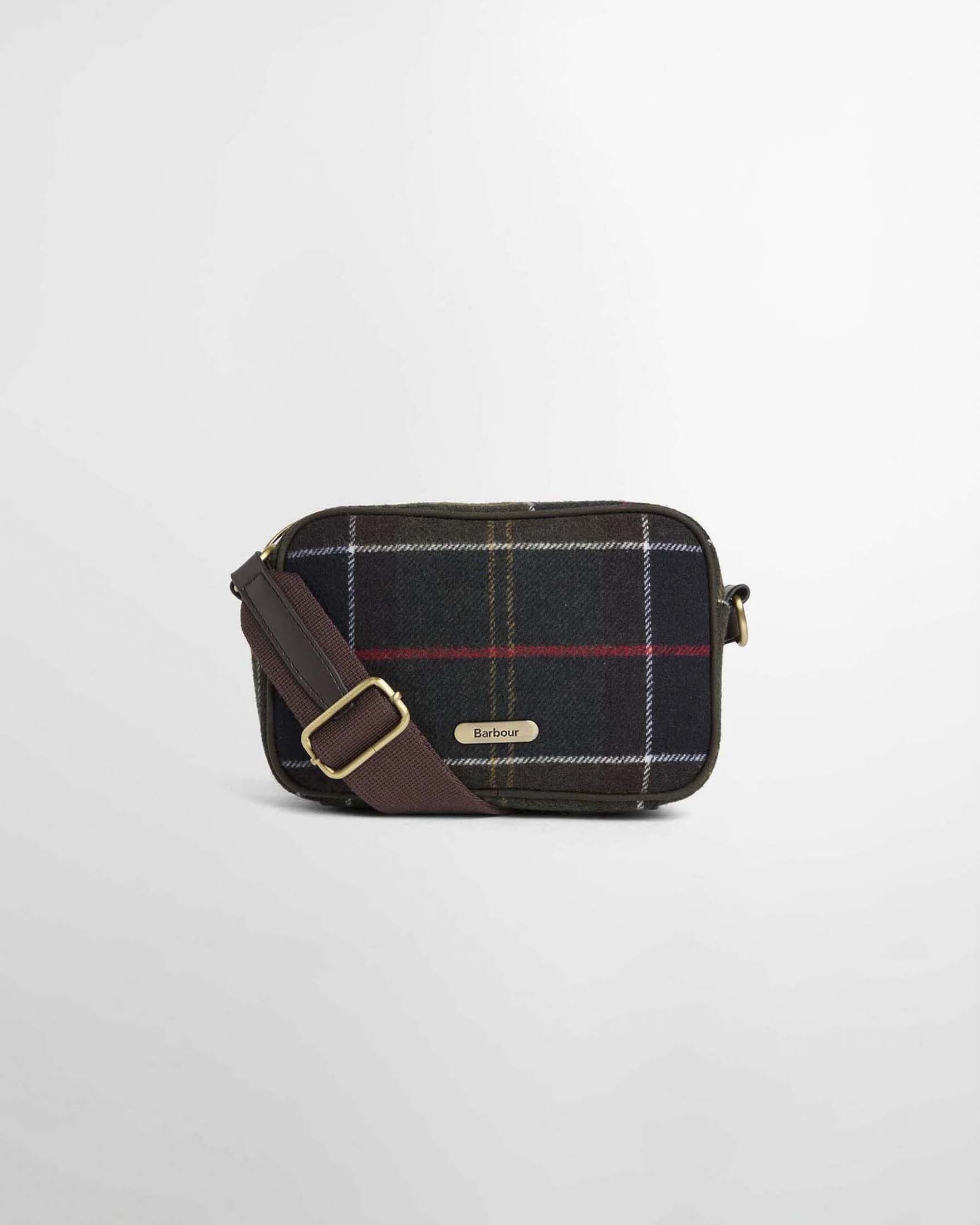 Mini borsa a tracolla Contine Barbour verde in rtartan blu con chiusura zip